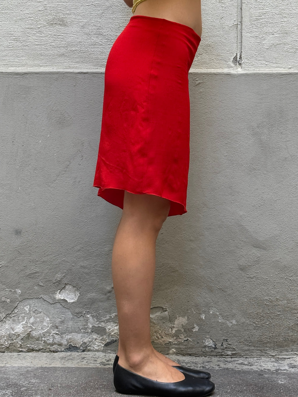 100% Silk Asymmetrical Hem Red Skirt S/M