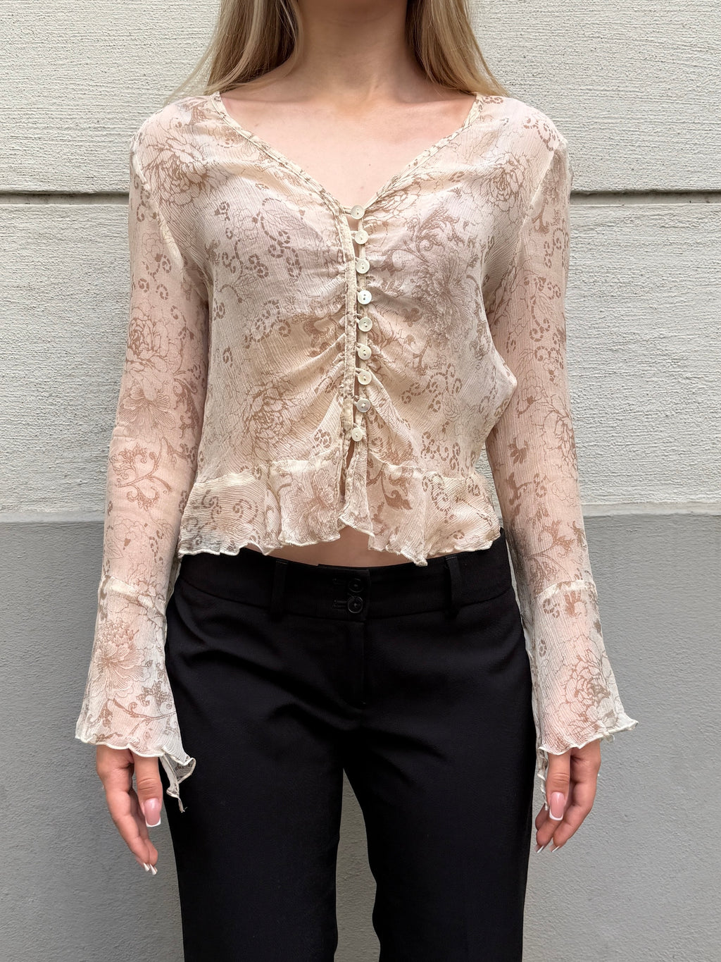 100% Silk Cream Button Down Blouse XS