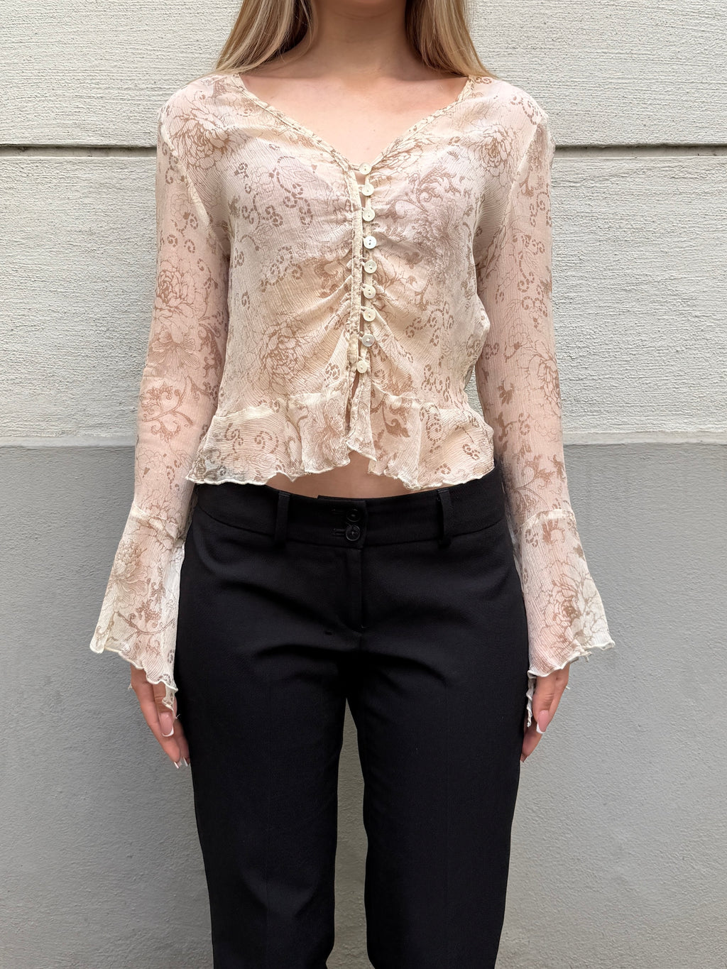100% Silk Cream Button Down Blouse XS