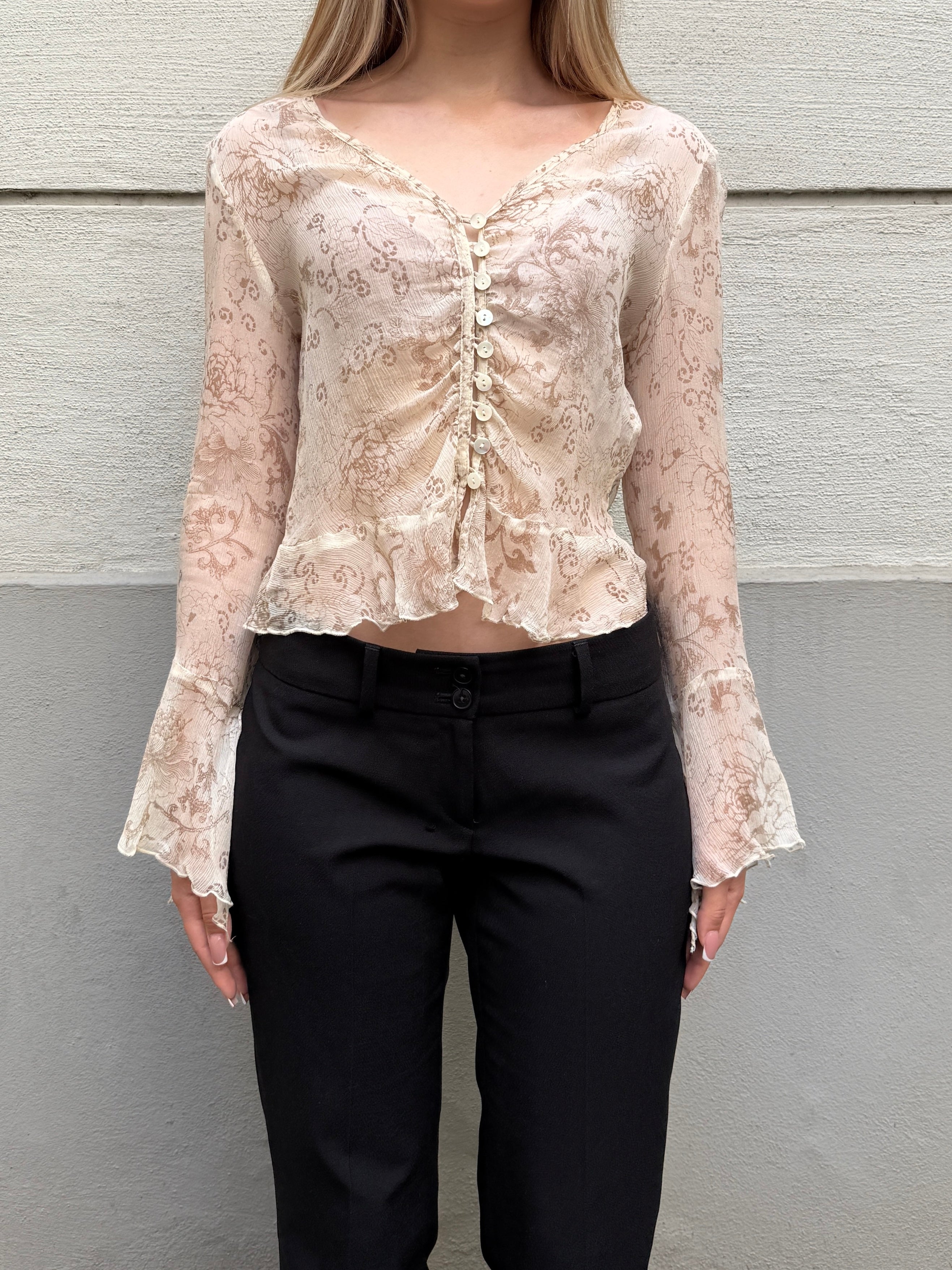 100% Silk Cream Button Down Blouse XS