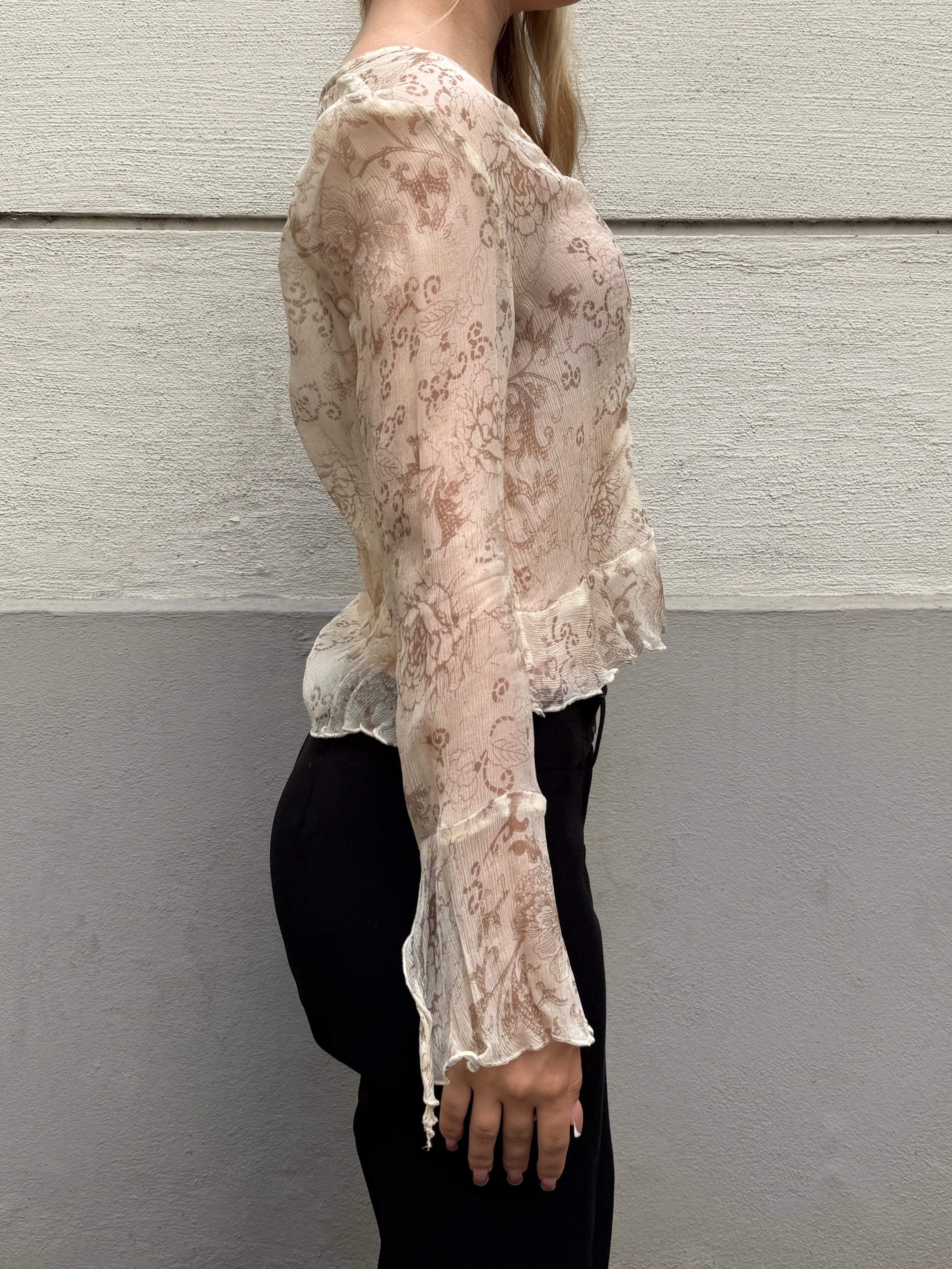 100% Silk Cream Button Down Blouse XS