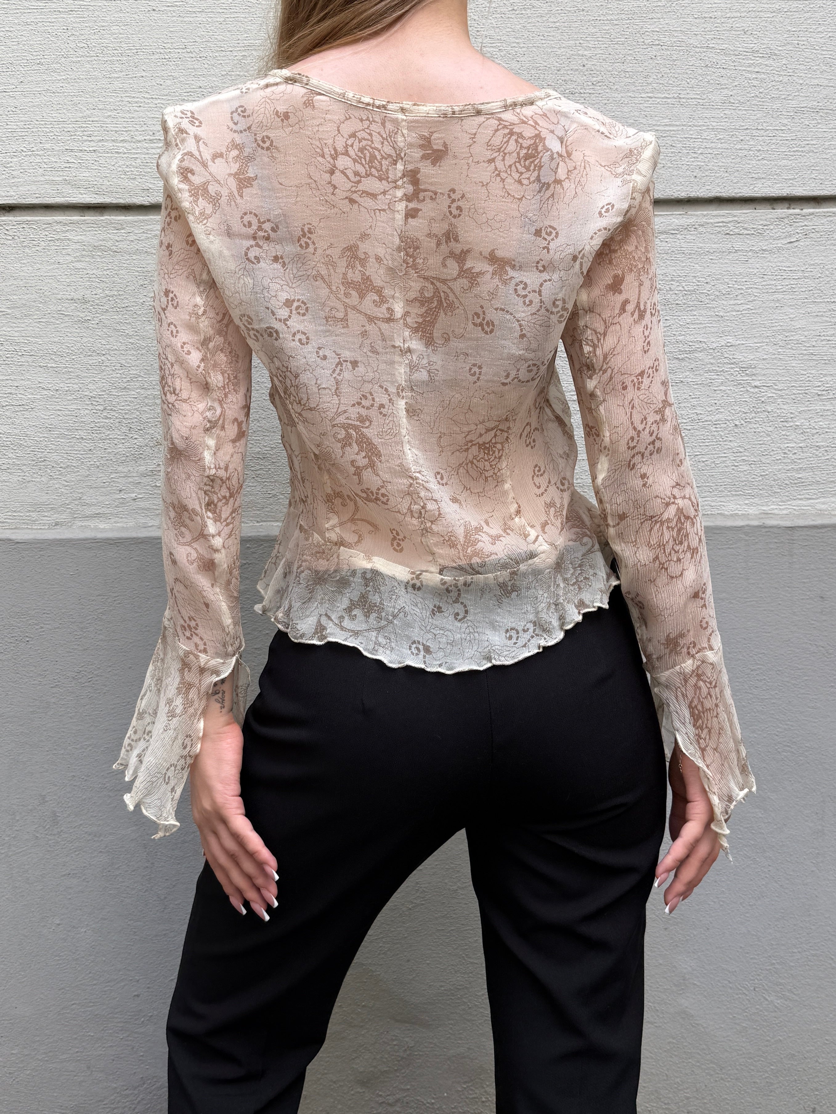 100% Silk Cream Button Down Blouse XS