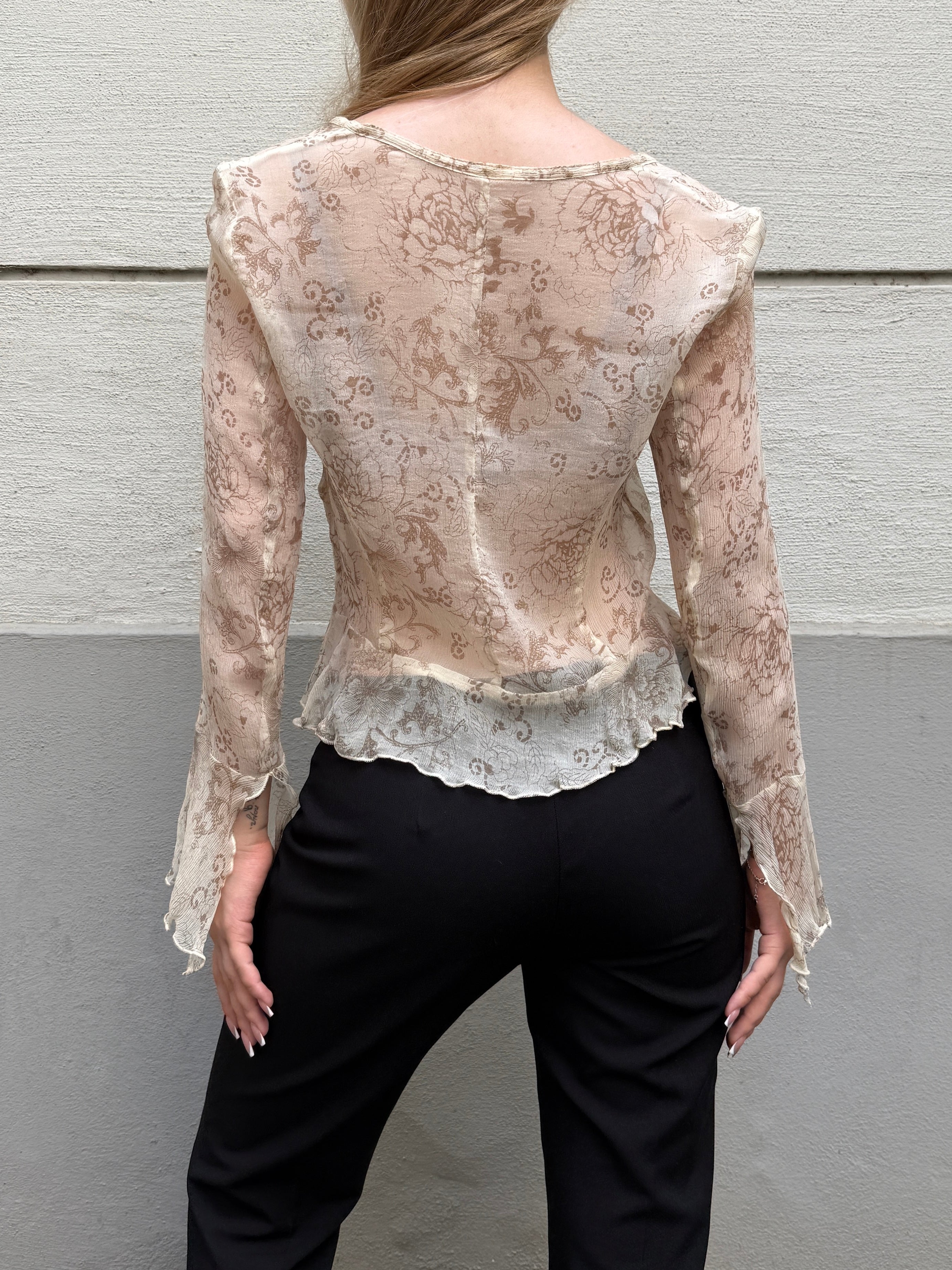 100% Silk Cream Button Down Blouse XS