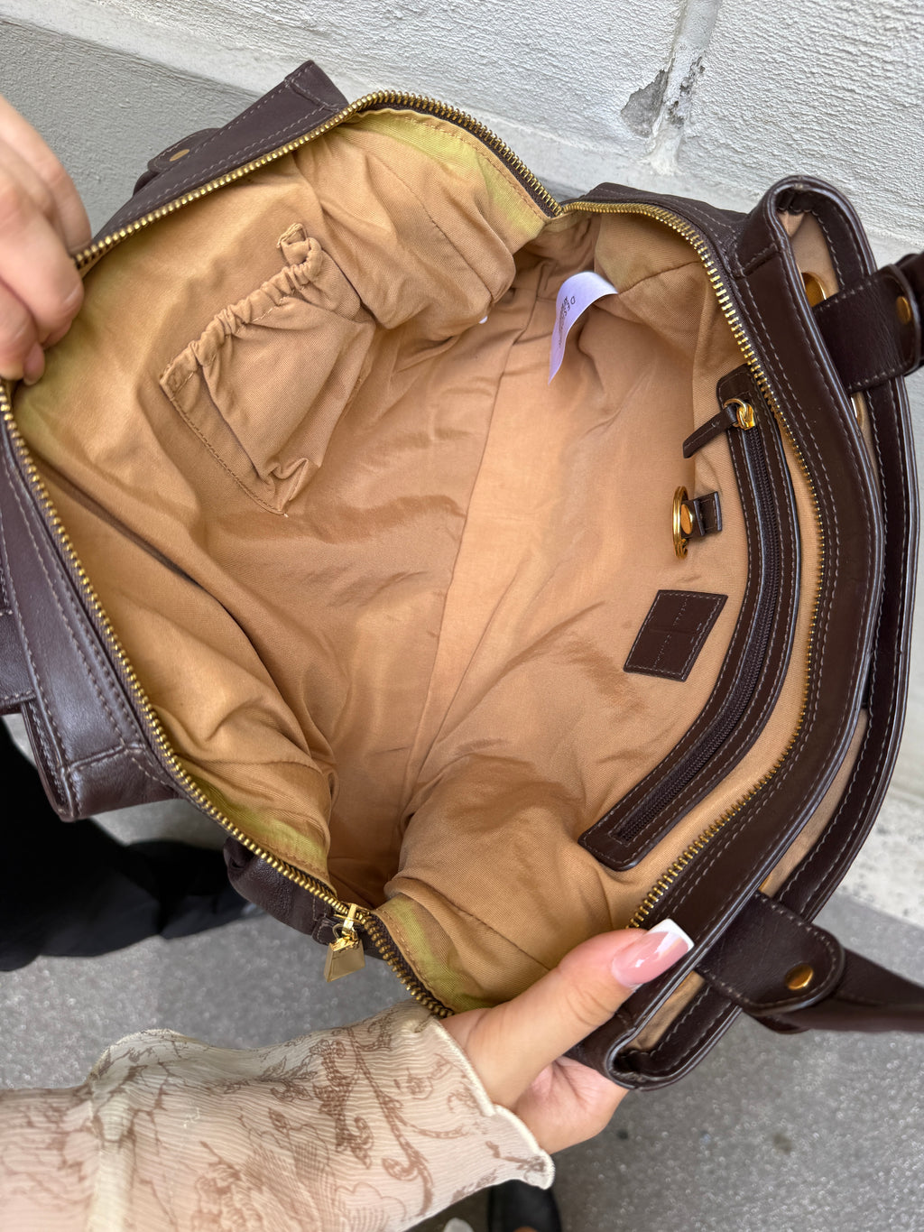 Y2K 100% Genuine Leather Brown & Gold Hardware Bag