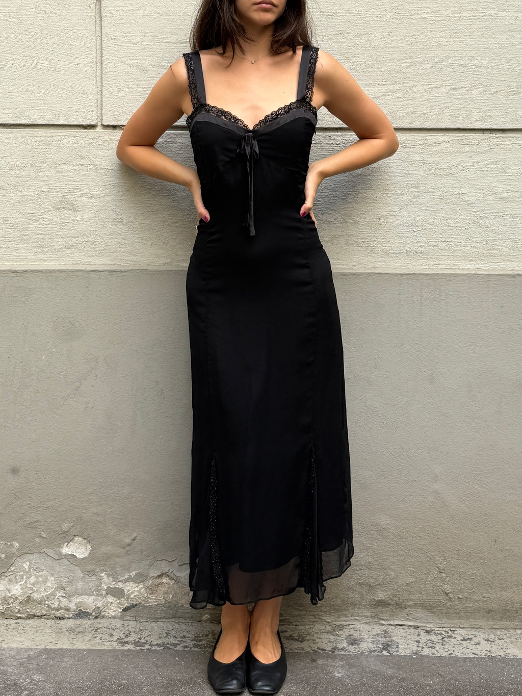 Vintage 100% Silk Black Dress S