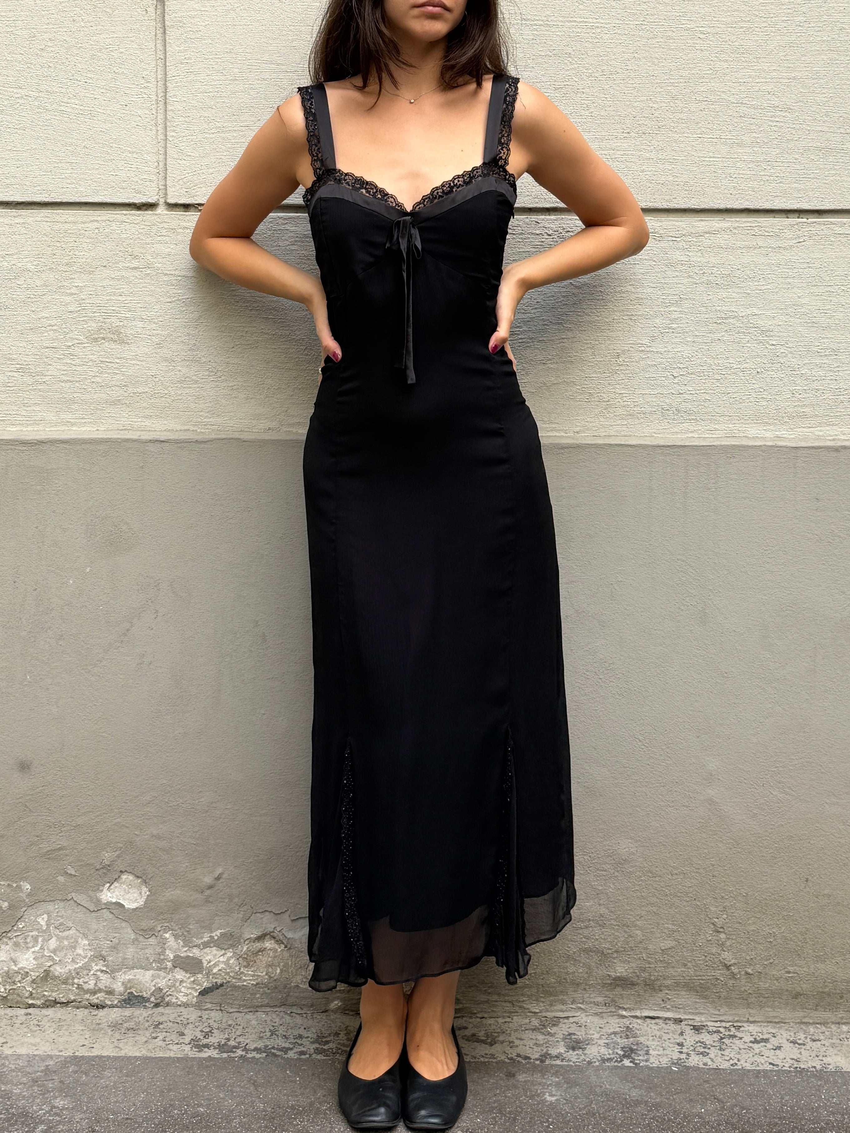 Vintage 100% Silk Black Dress S