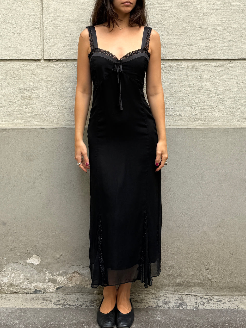 Vintage 100% Silk Black Dress S