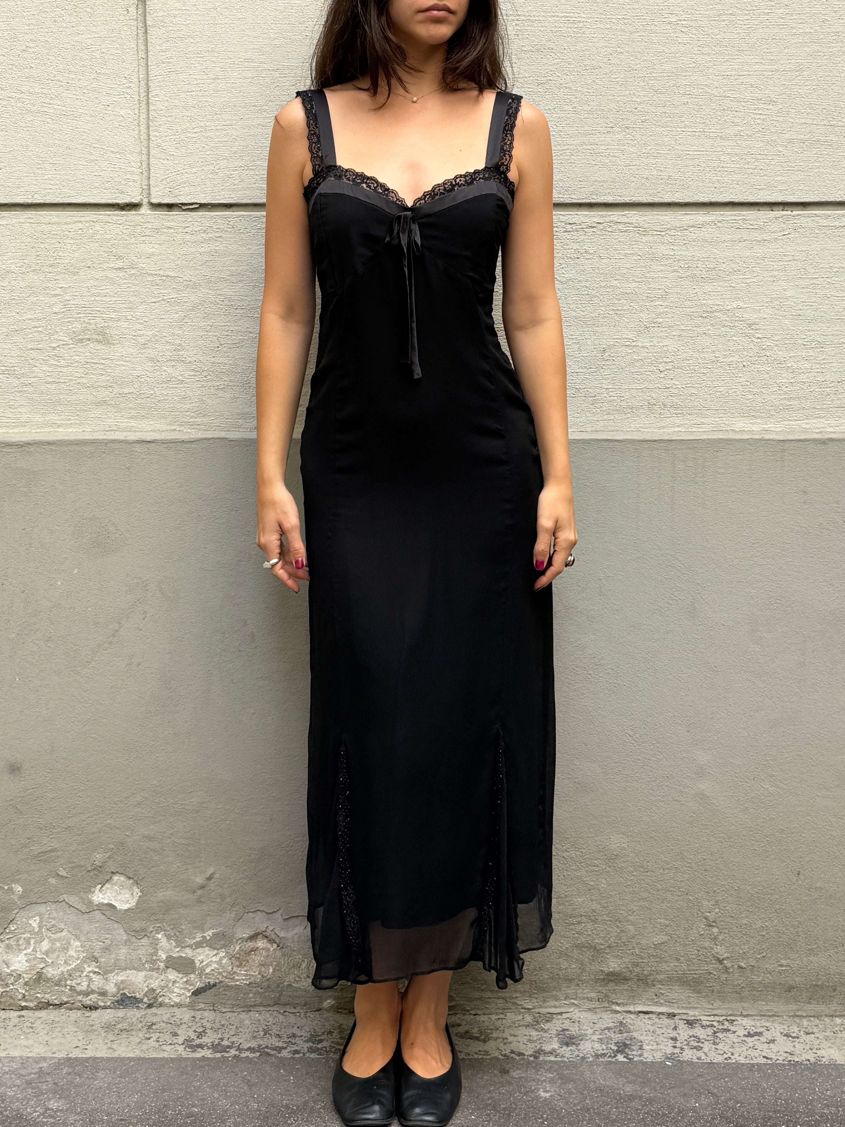 Vintage 100% Silk Black Dress S