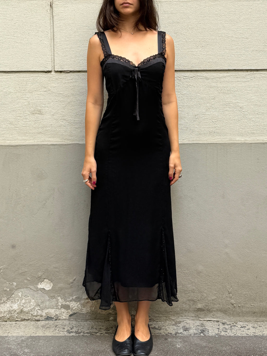 Vintage 100% Silk Black Dress S