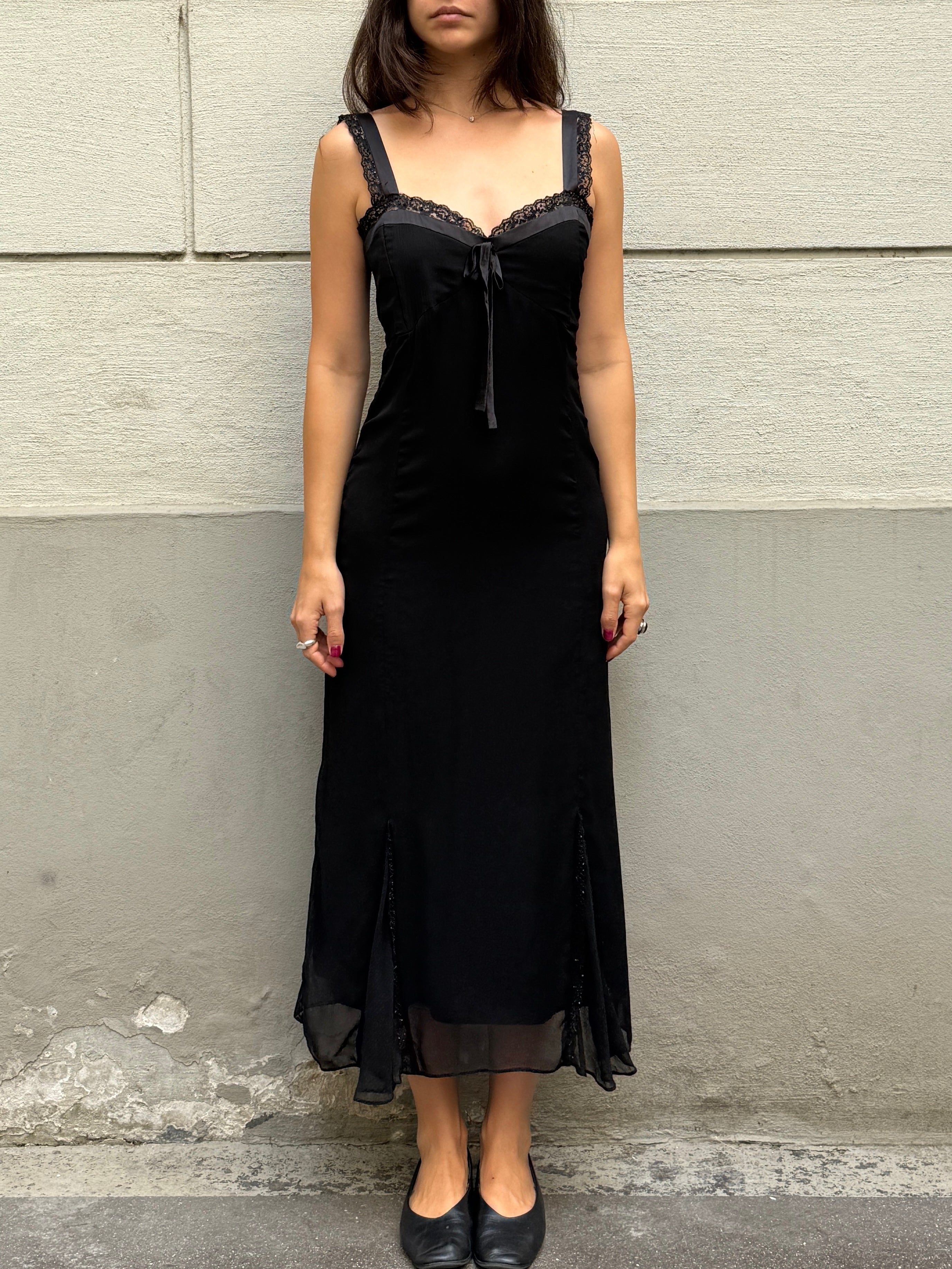 Vintage 100% Silk Black Dress S