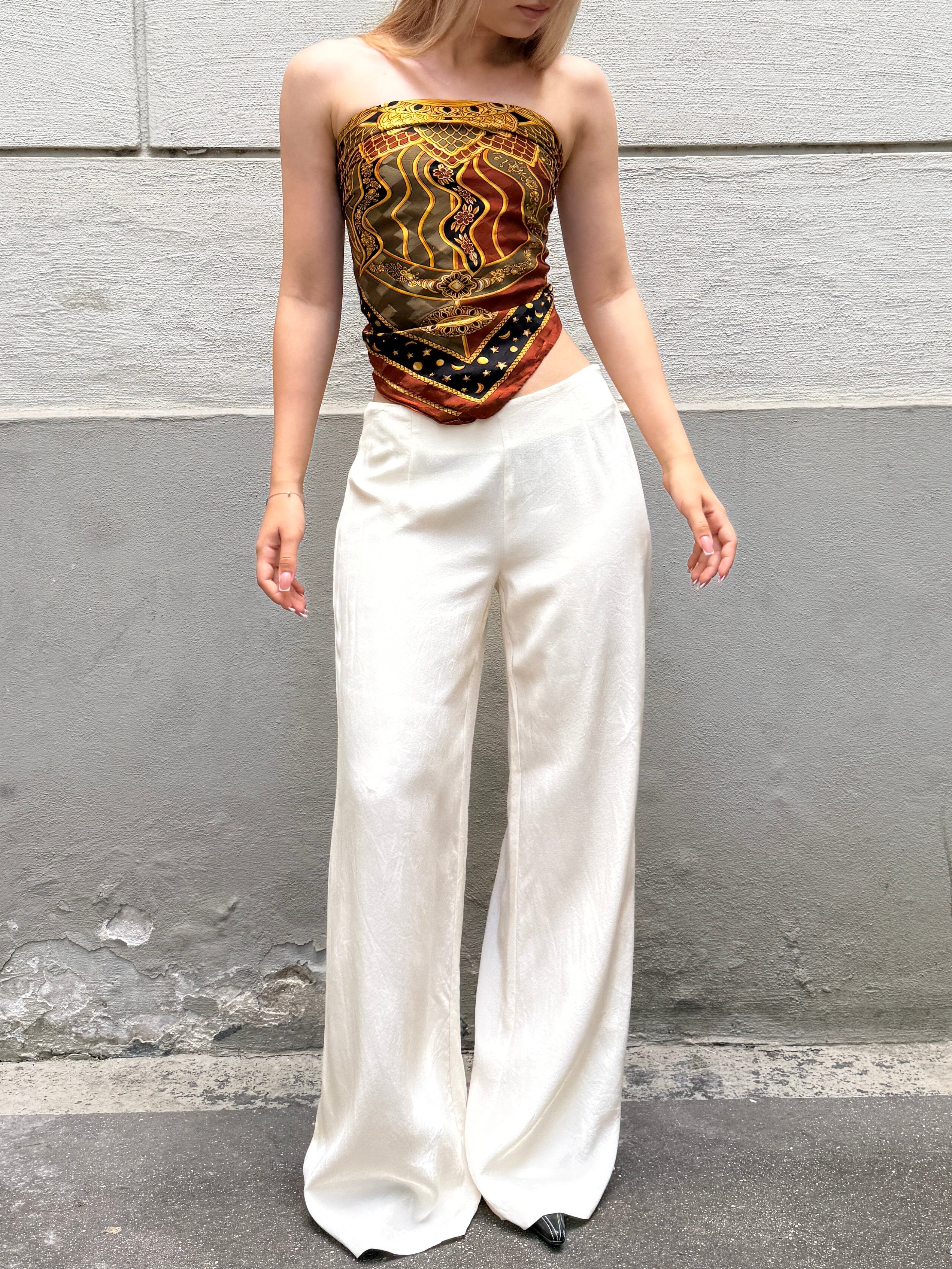 Vintage 100% Silk Wide Leg Trousers XS