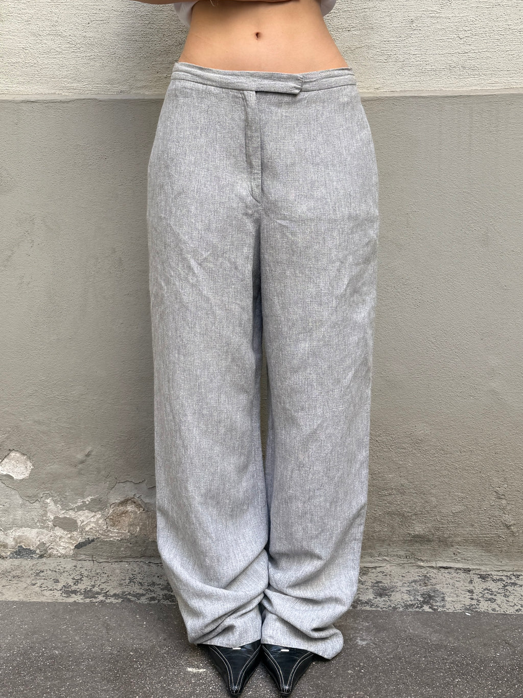 Vintage Linen Blend Gray Wide Leg Trousers S