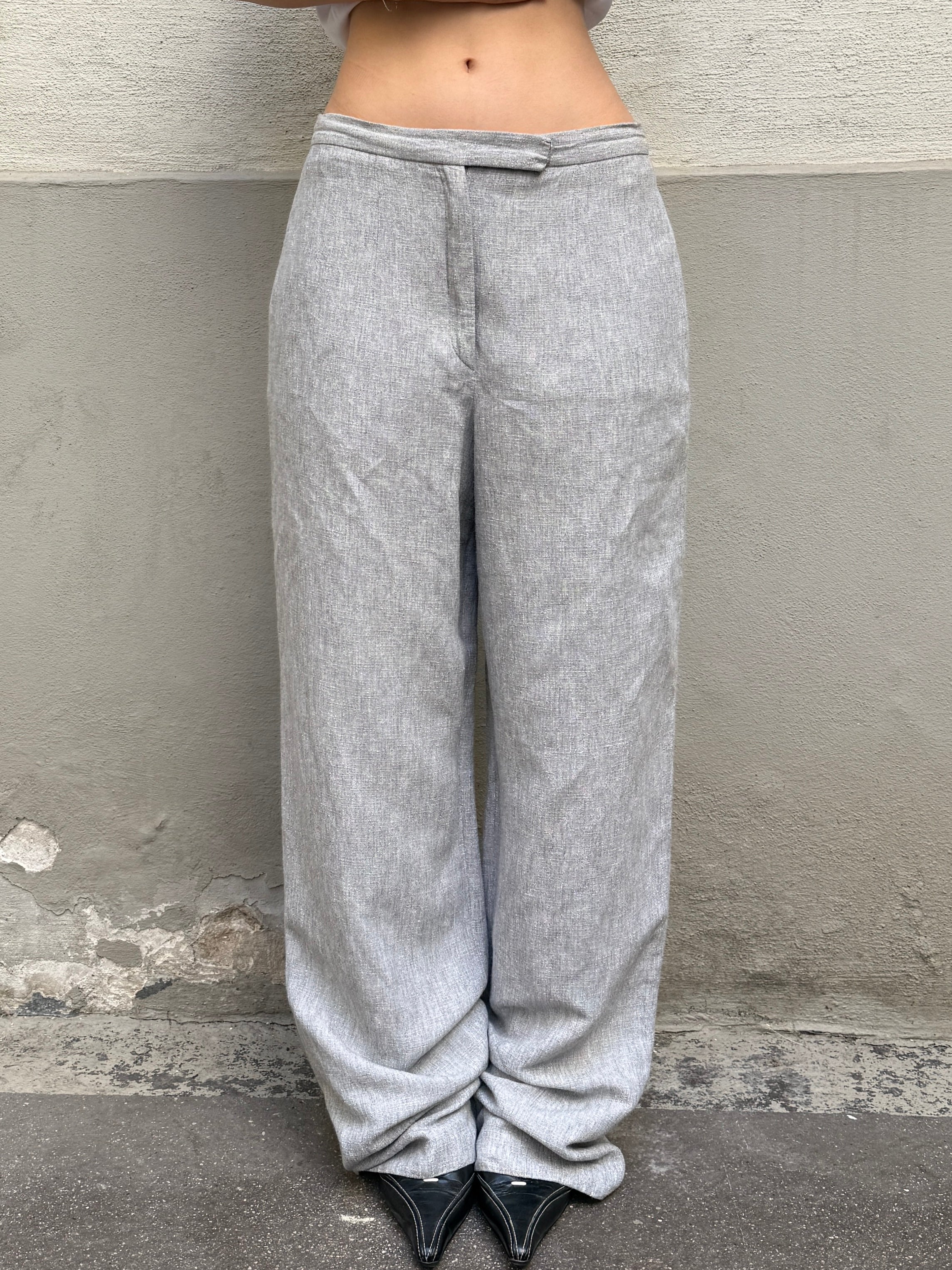 Vintage Linen Blend Gray Wide Leg Trousers S