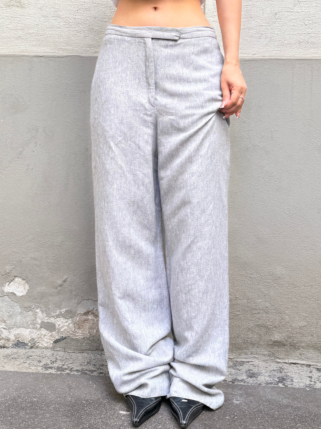 Vintage Linen Blend Gray Wide Leg Trousers S