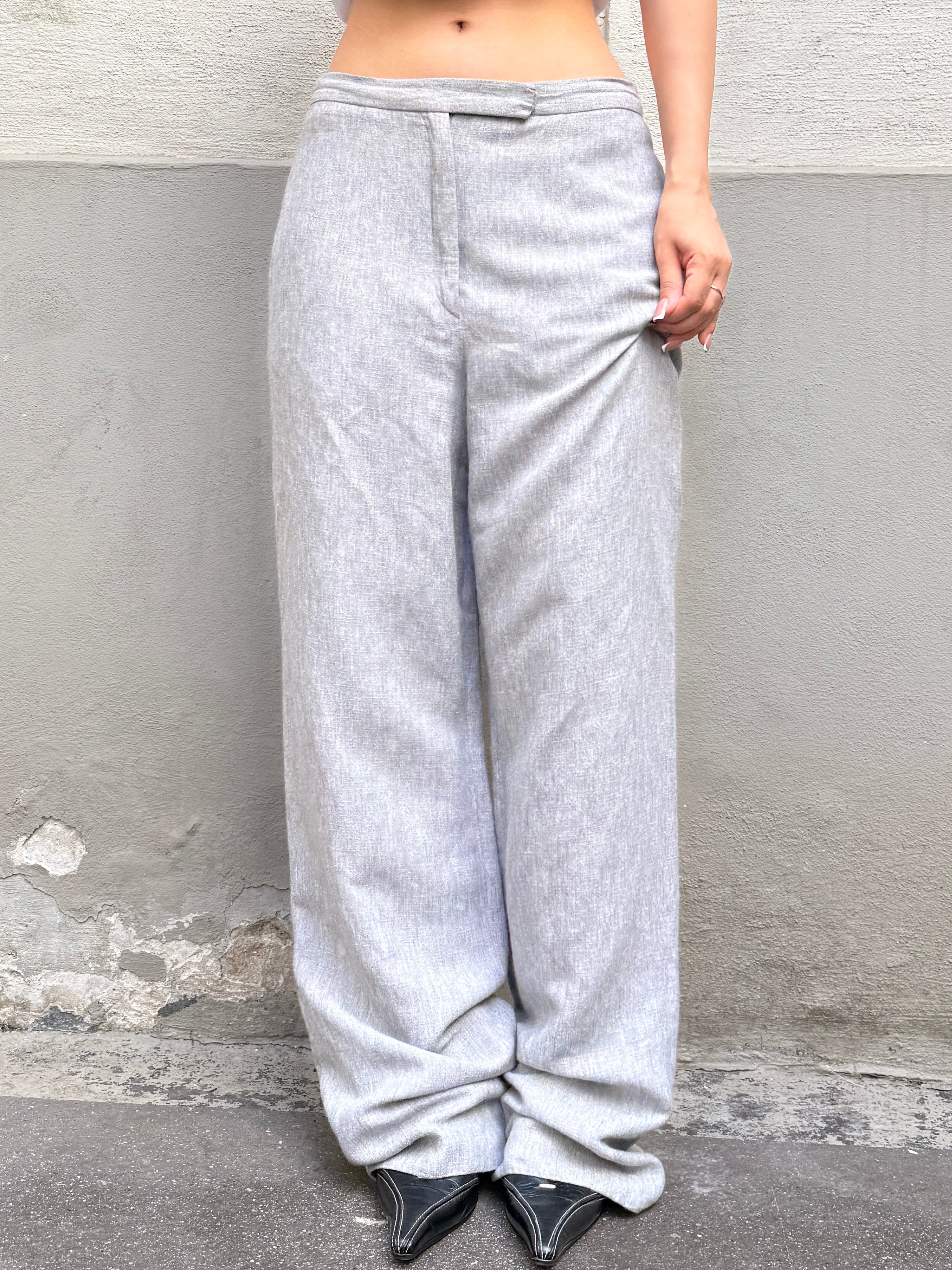 Vintage Linen Blend Gray Wide Leg Trousers S