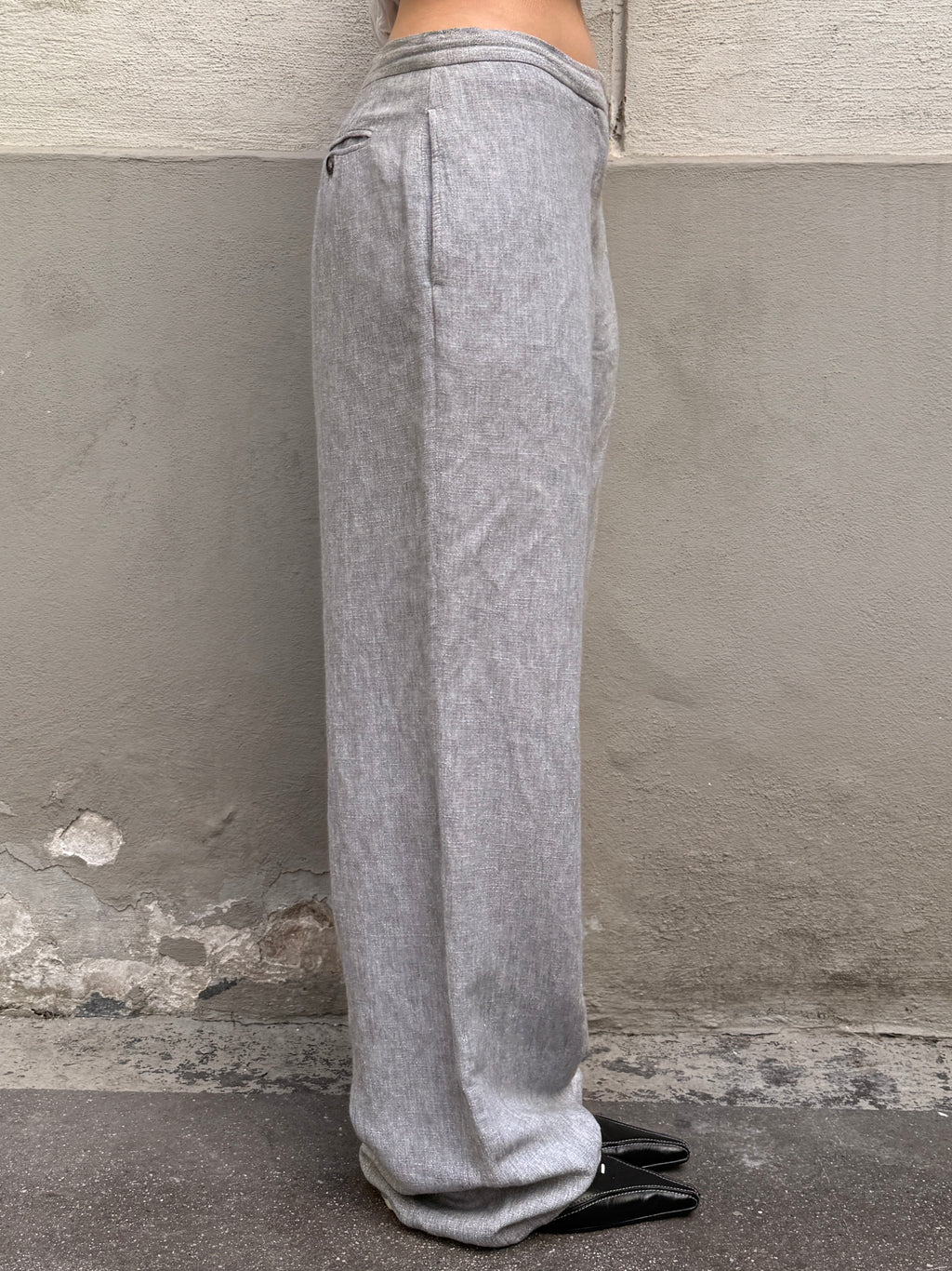 Vintage Linen Blend Gray Wide Leg Trousers S