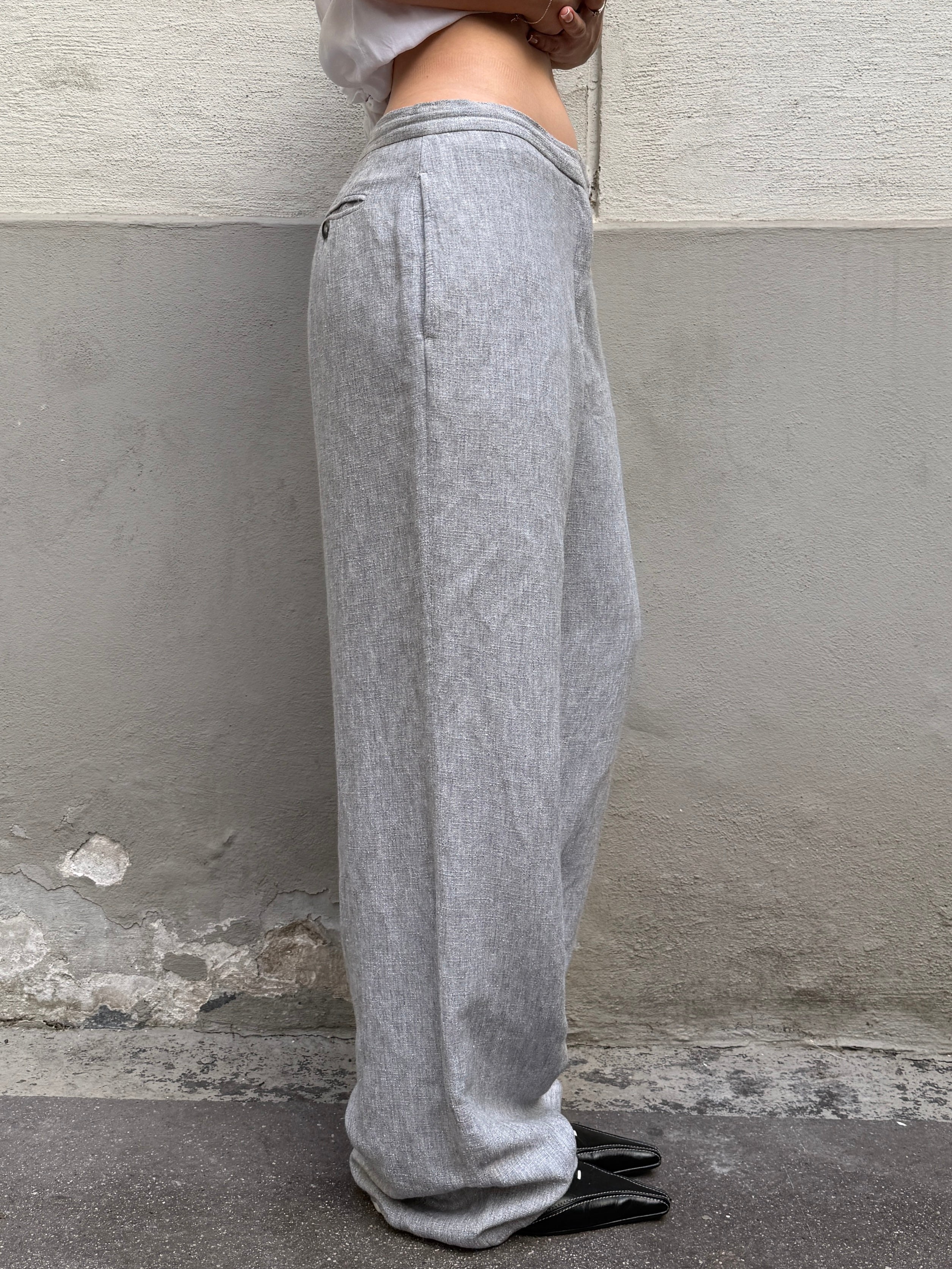 Vintage Linen Blend Gray Wide Leg Trousers S
