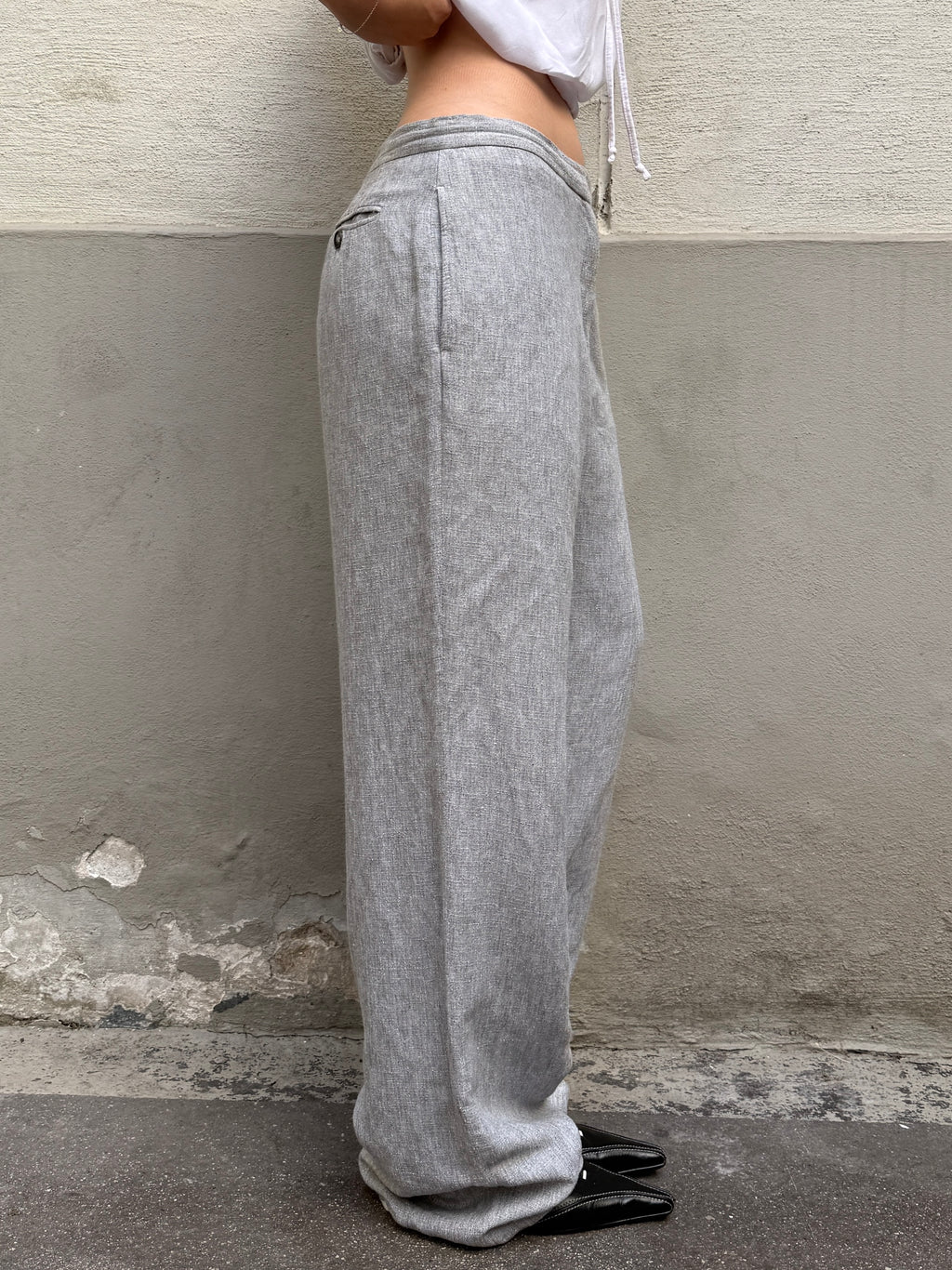 Vintage Linen Blend Gray Wide Leg Trousers S