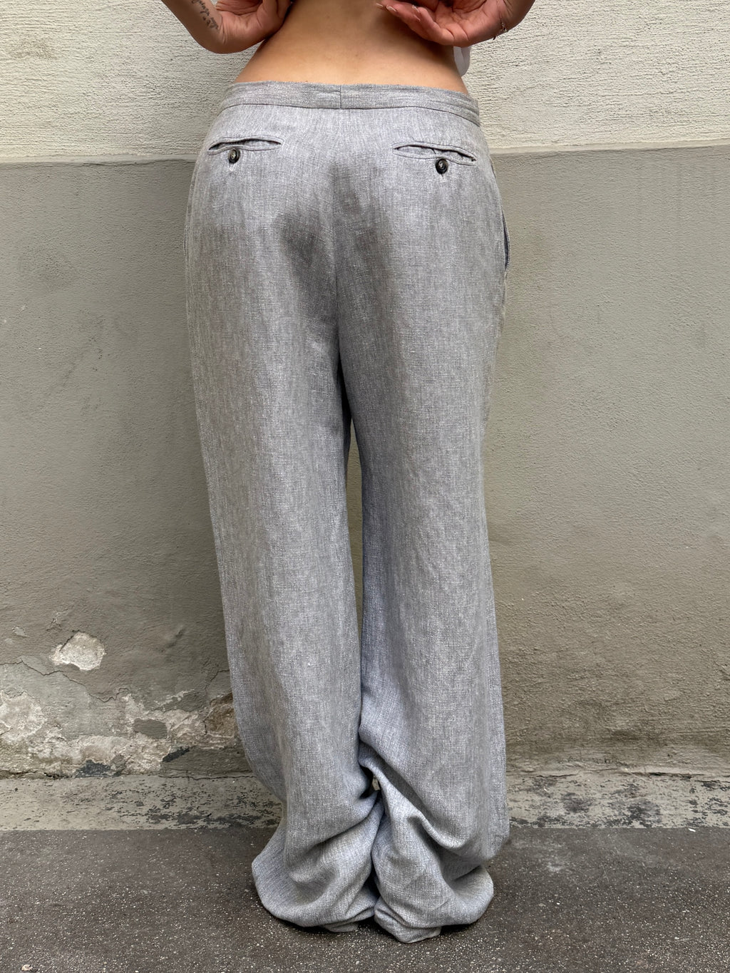 Vintage Linen Blend Gray Wide Leg Trousers S