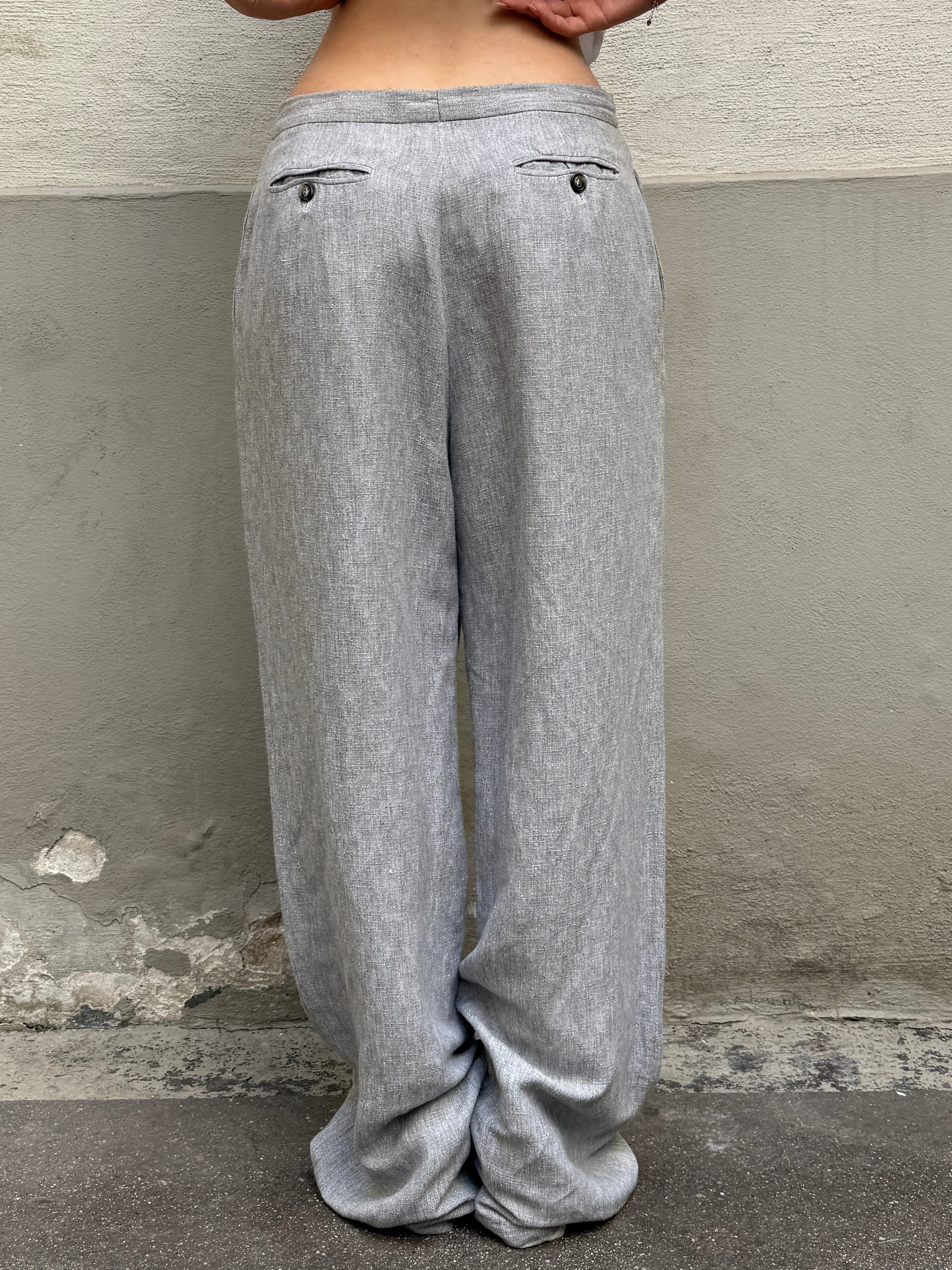Vintage Linen Blend Gray Wide Leg Trousers S