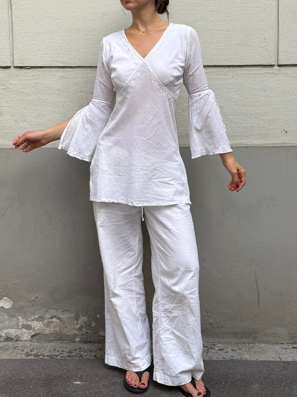 Vintage Y2K Cotton White Tunic Top S