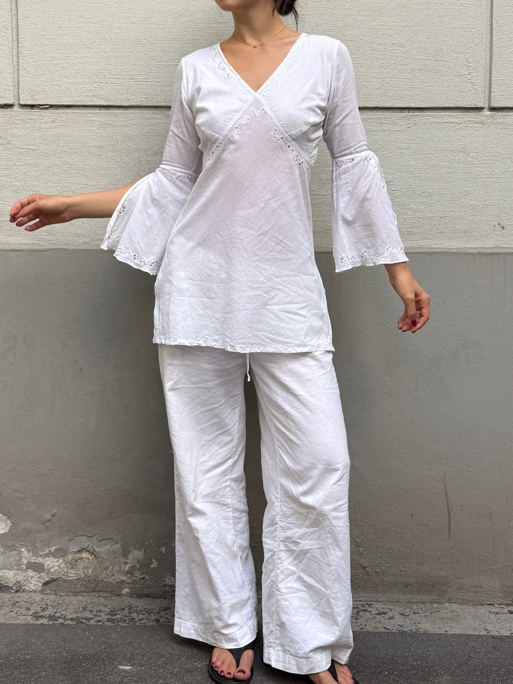 Vintage Y2K Cotton White Tunic Top S