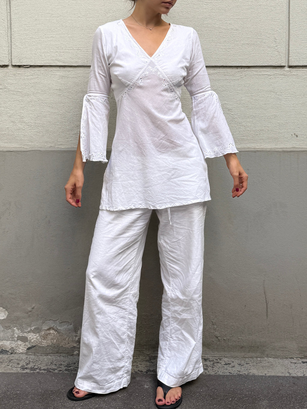 Vintage Y2K Cotton White Tunic Top S