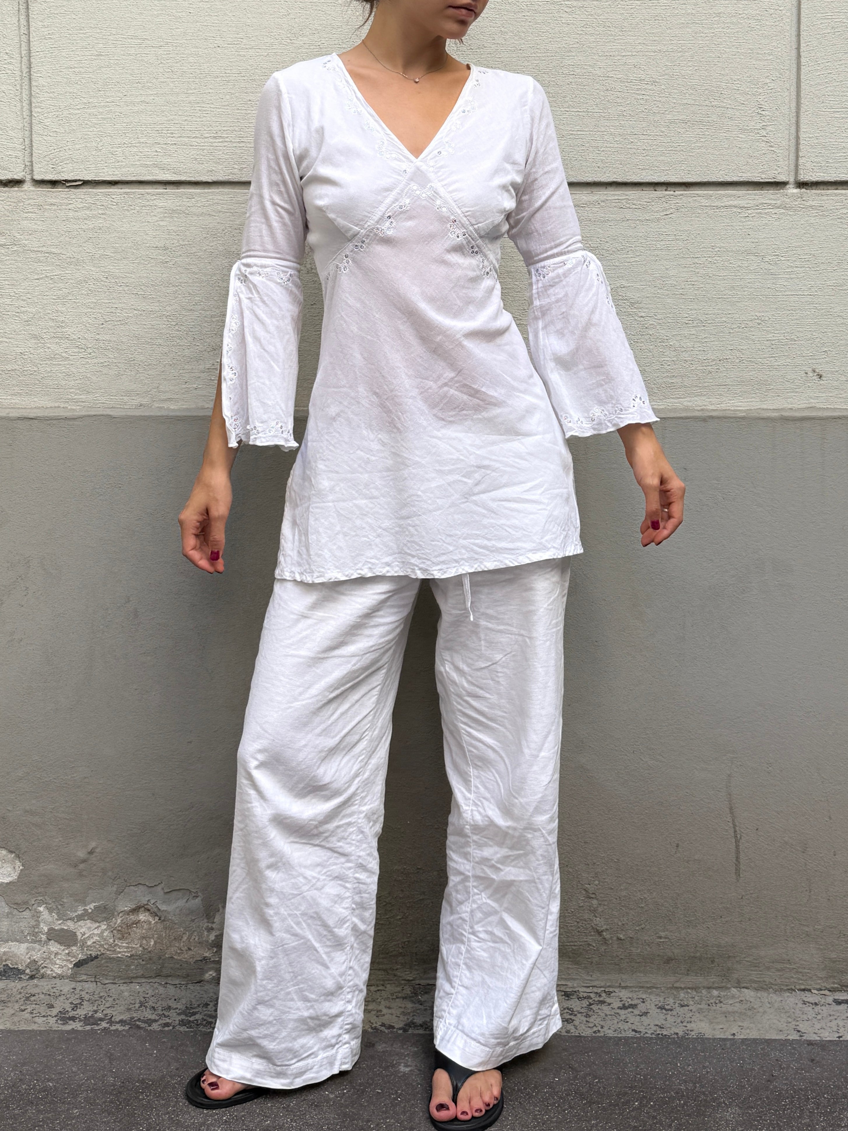 Vintage Y2K Cotton White Tunic Top S