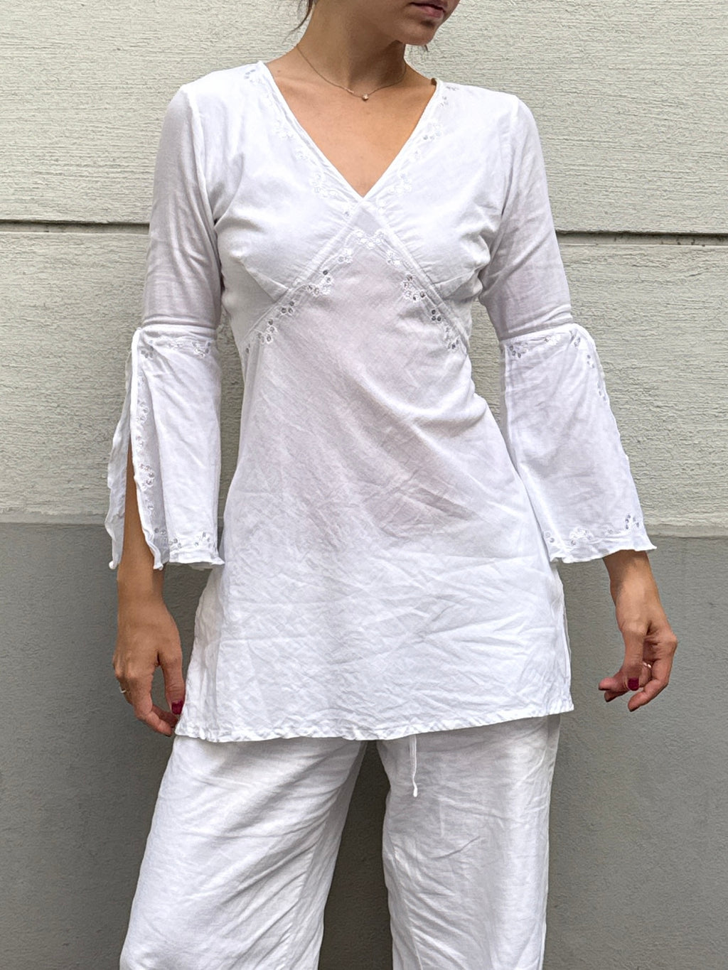 Vintage Y2K Cotton White Tunic Top S
