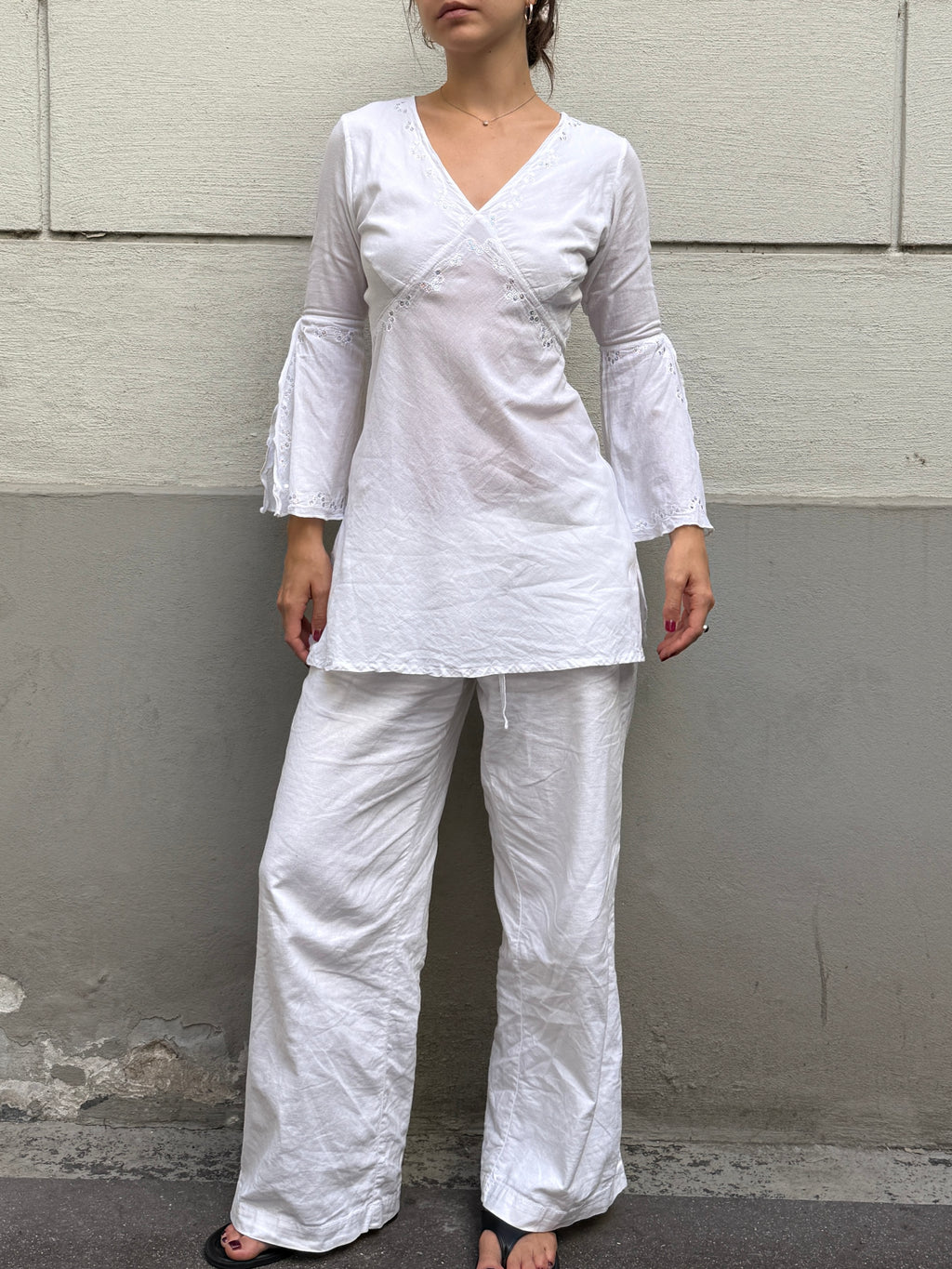 Vintage Y2K Cotton White Tunic Top S