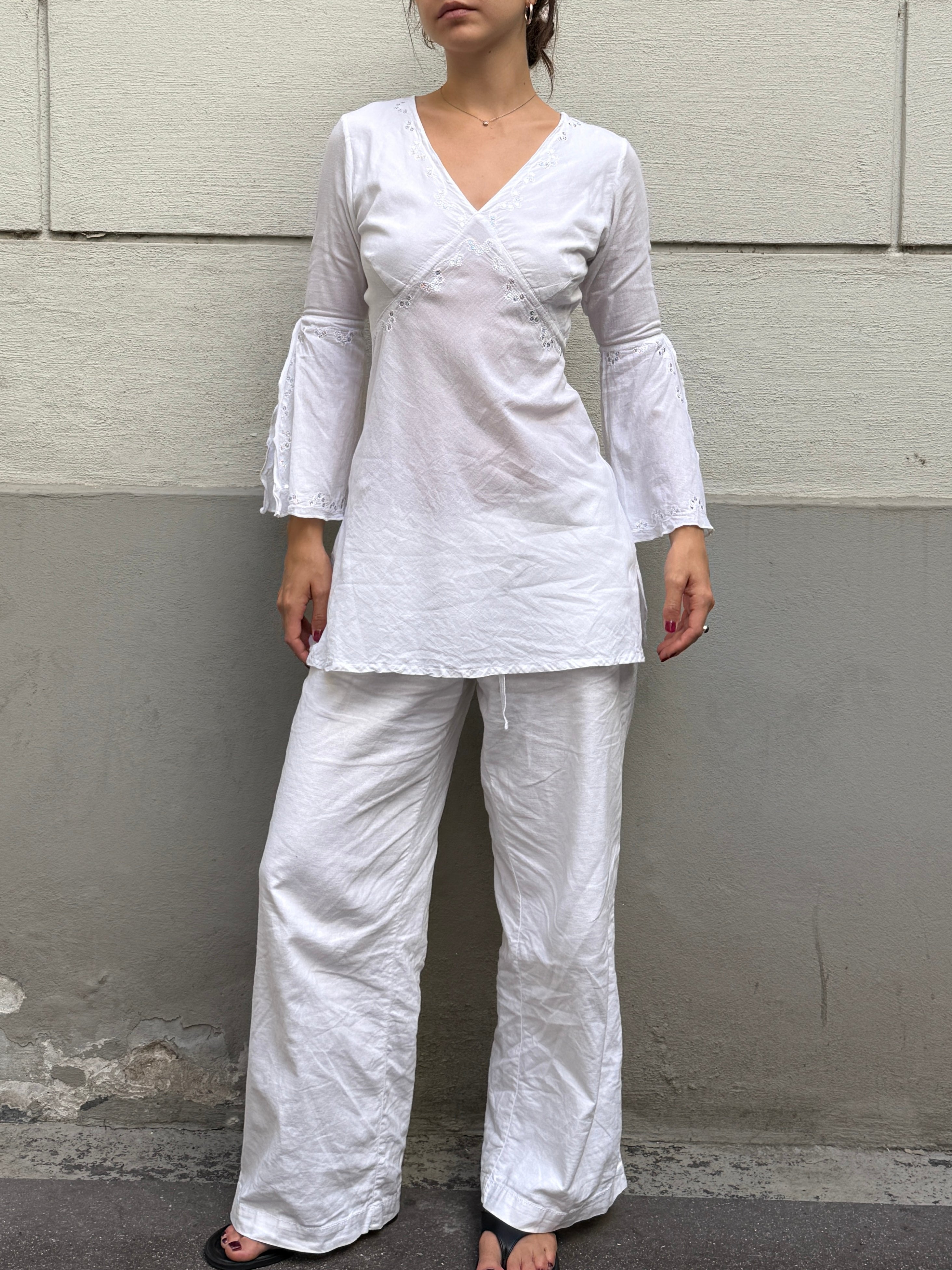 Vintage Y2K Cotton White Tunic Top S