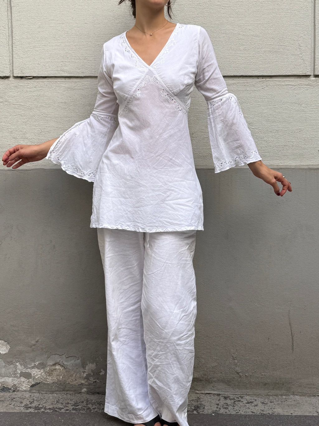 Vintage Y2K Cotton White Tunic Top S