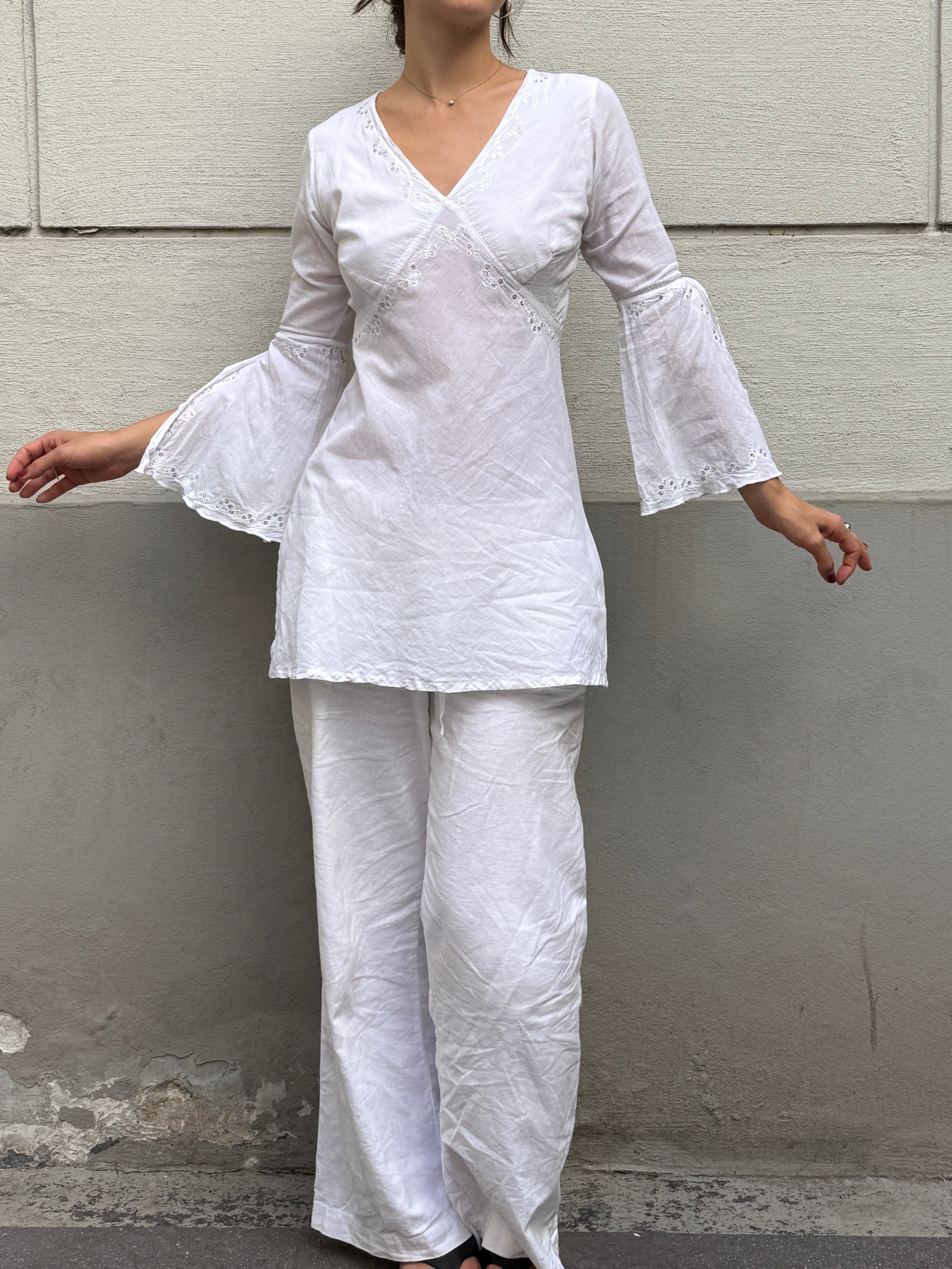 Vintage Y2K Cotton White Tunic Top S
