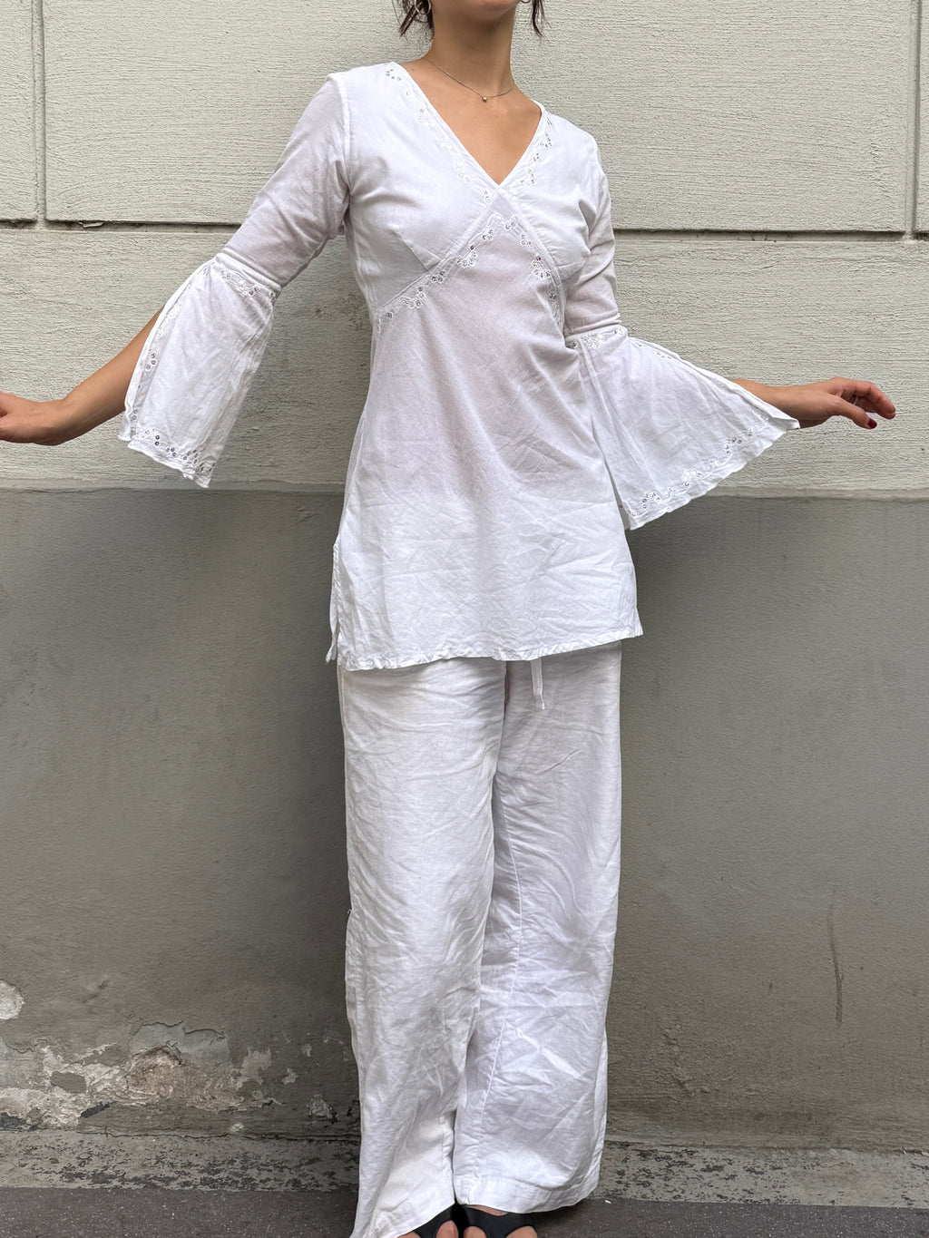 Vintage Y2K Cotton White Tunic Top S