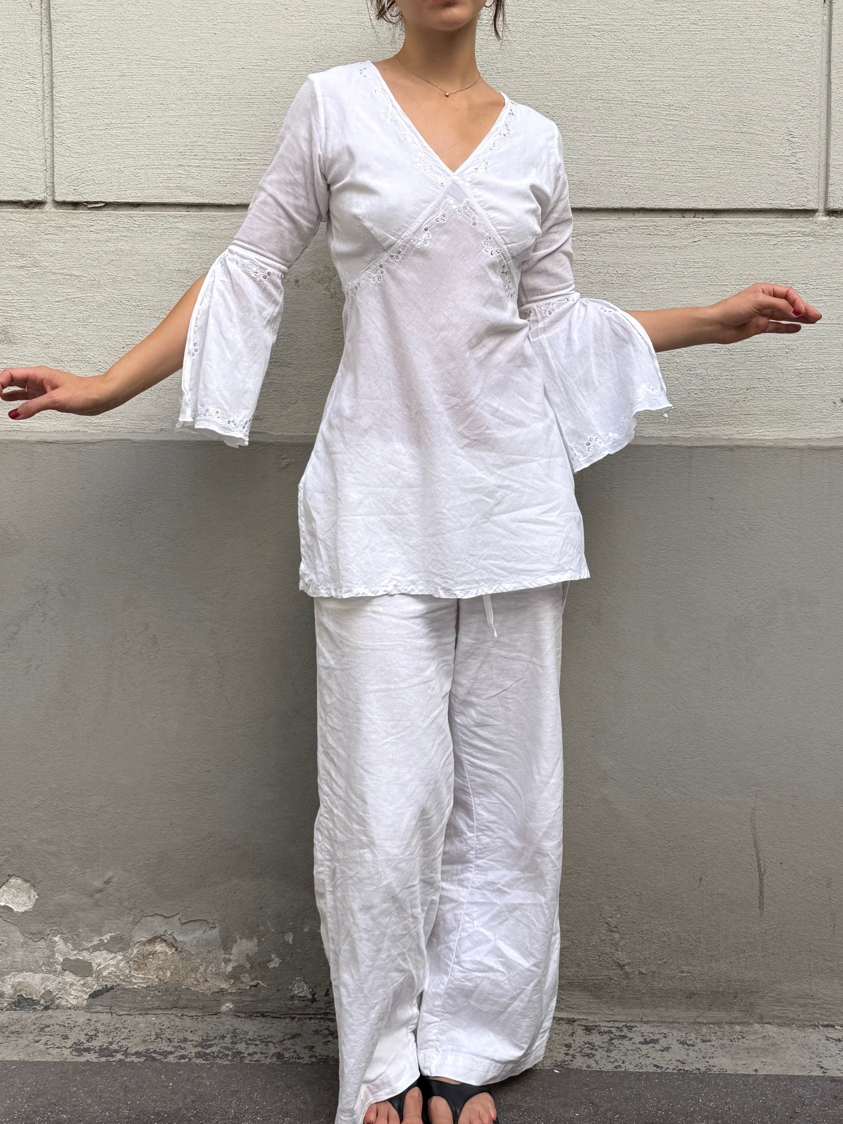 Vintage Y2K Cotton White Tunic Top S