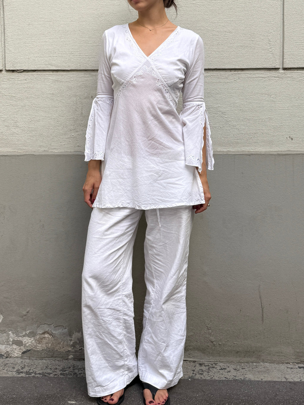 Vintage Y2K Cotton White Tunic Top S