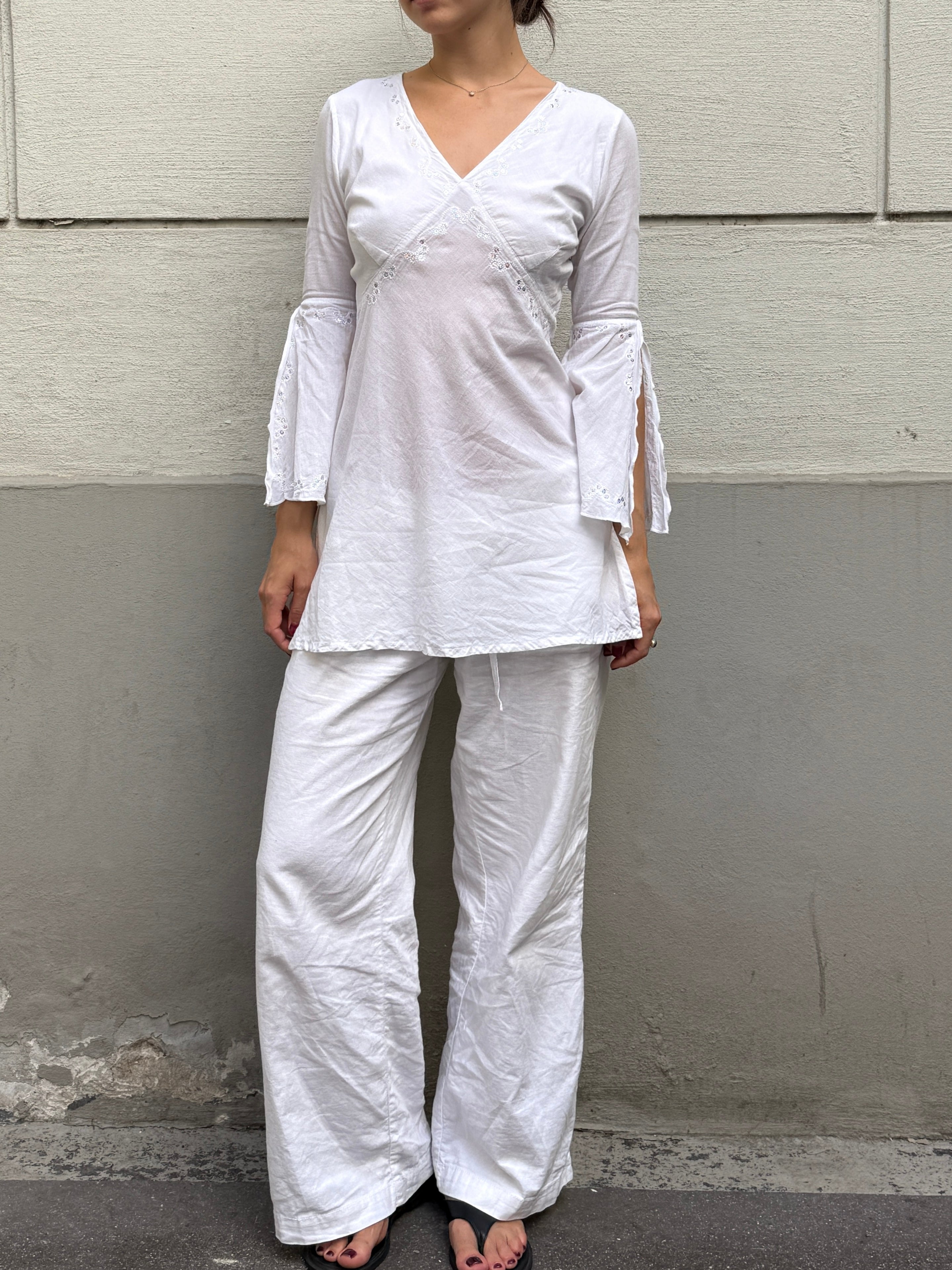 Vintage Y2K Cotton White Tunic Top S