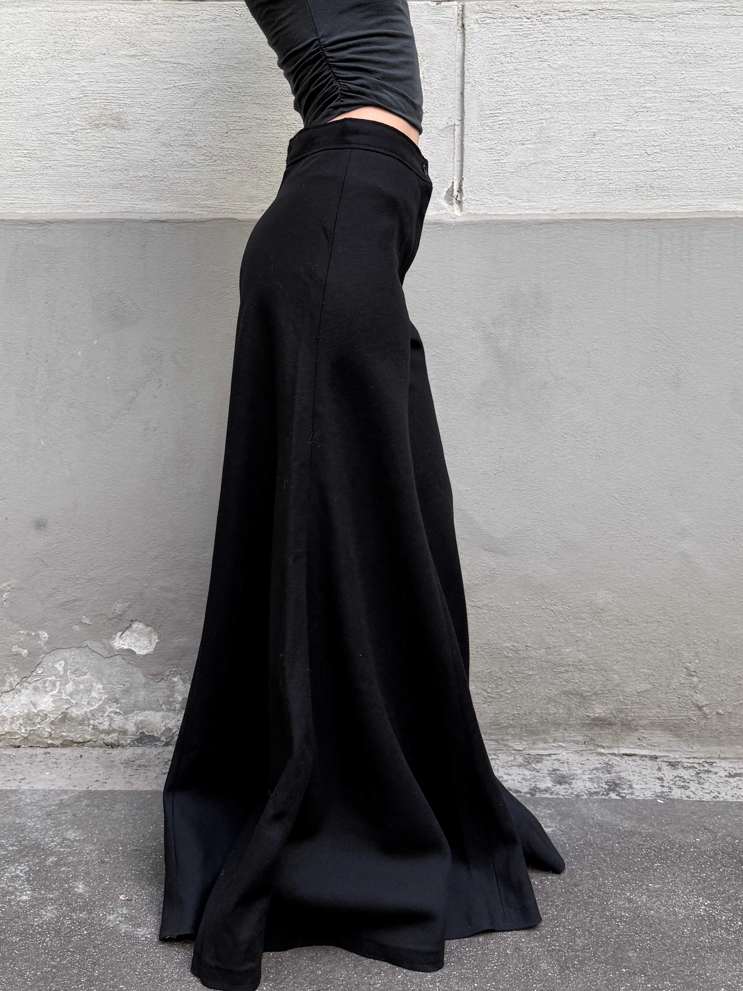 Vintage Wool Black Extra Wide Leg Trousers XS