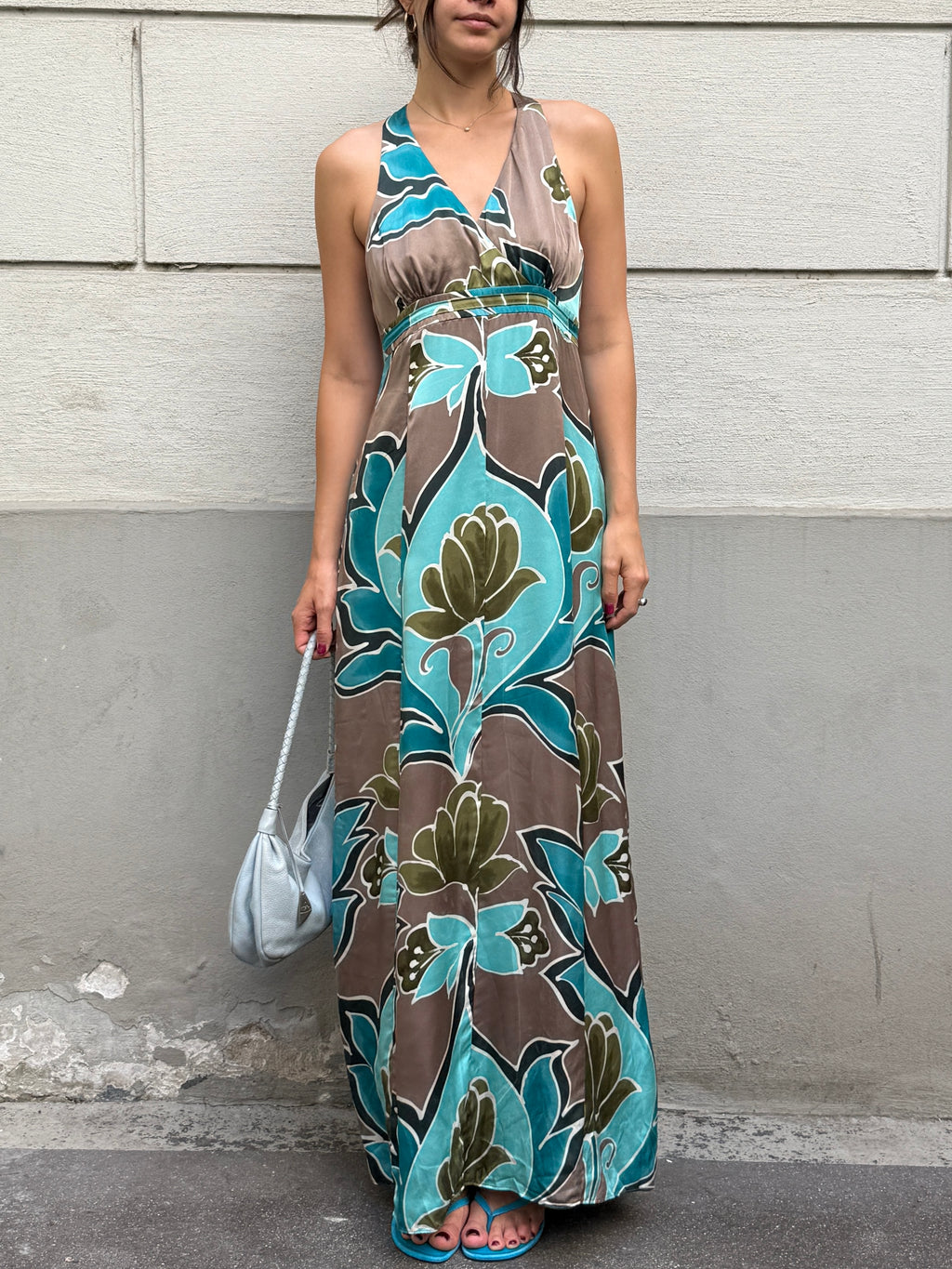 Vintage Y2K 100% Silk Printed Maxi Dress M