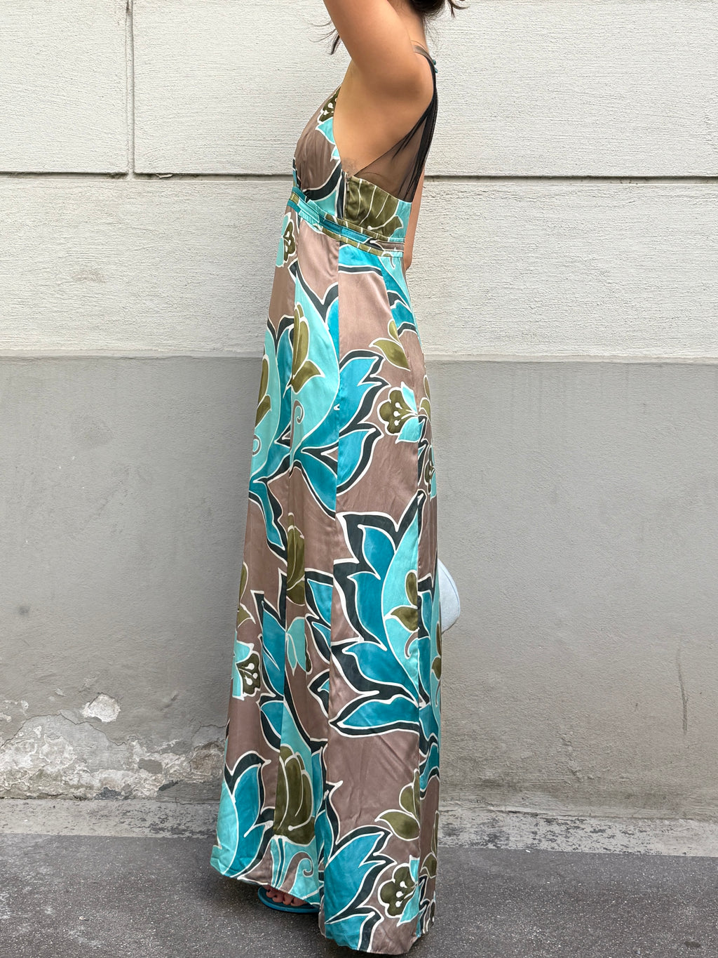 Vintage Y2K 100% Silk Printed Maxi Dress M
