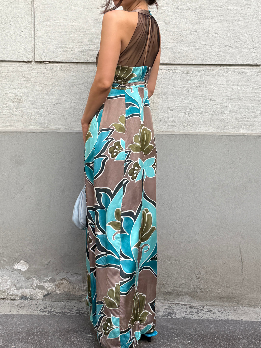 Vintage Y2K 100% Silk Printed Maxi Dress M