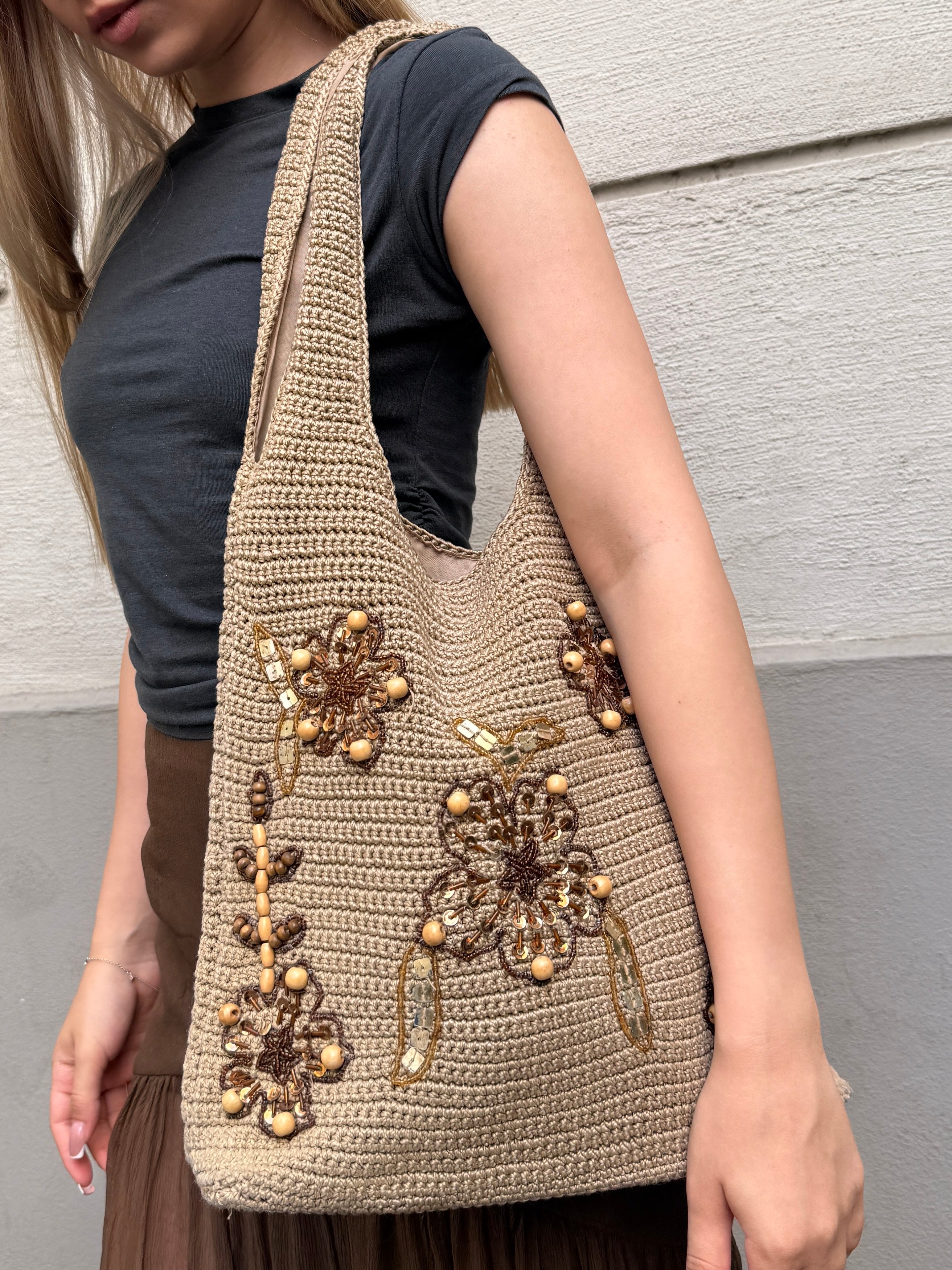 Vintage Y2K Crochet Beaded Bag