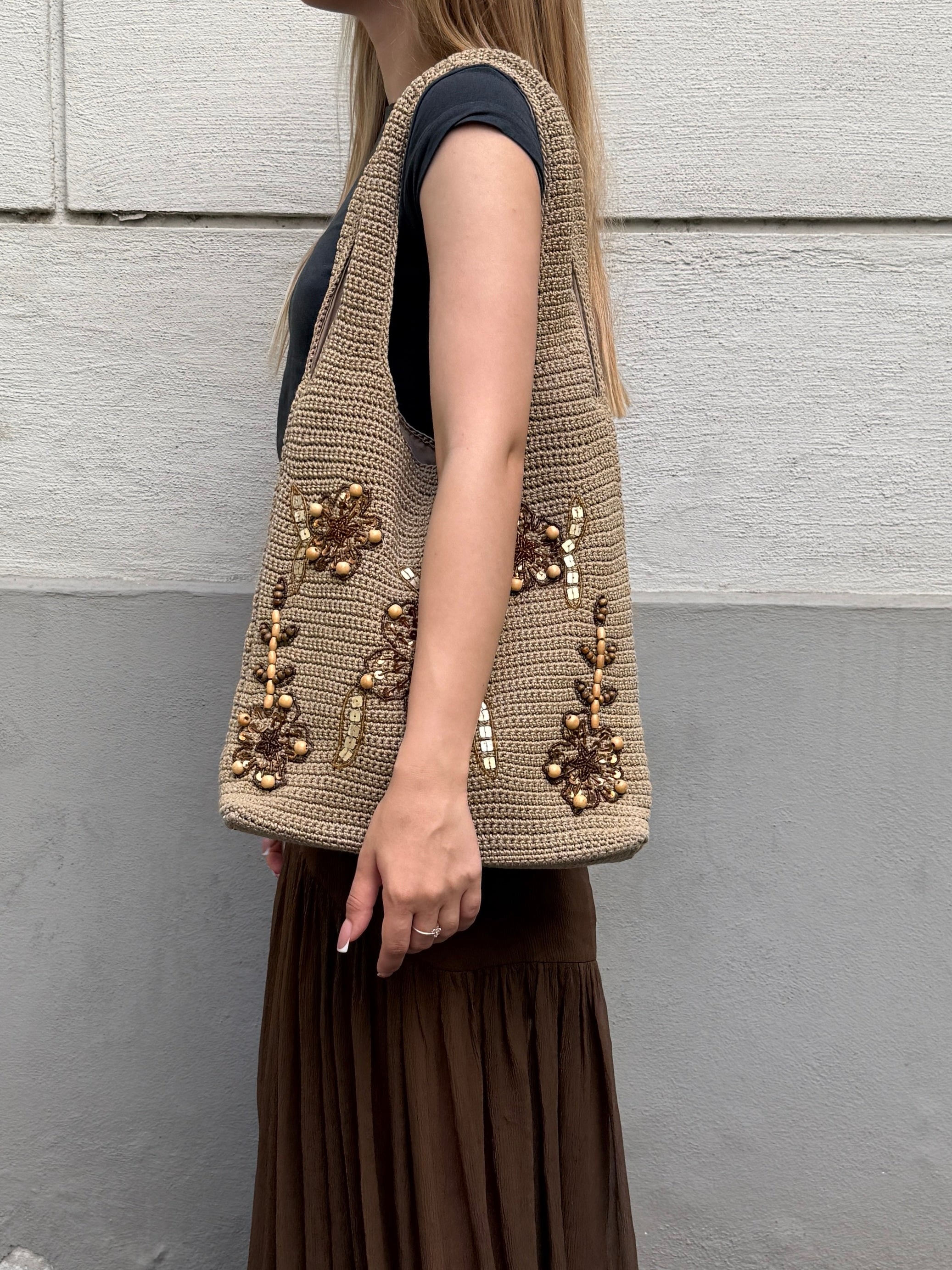 Vintage Y2K Crochet Beaded Bag
