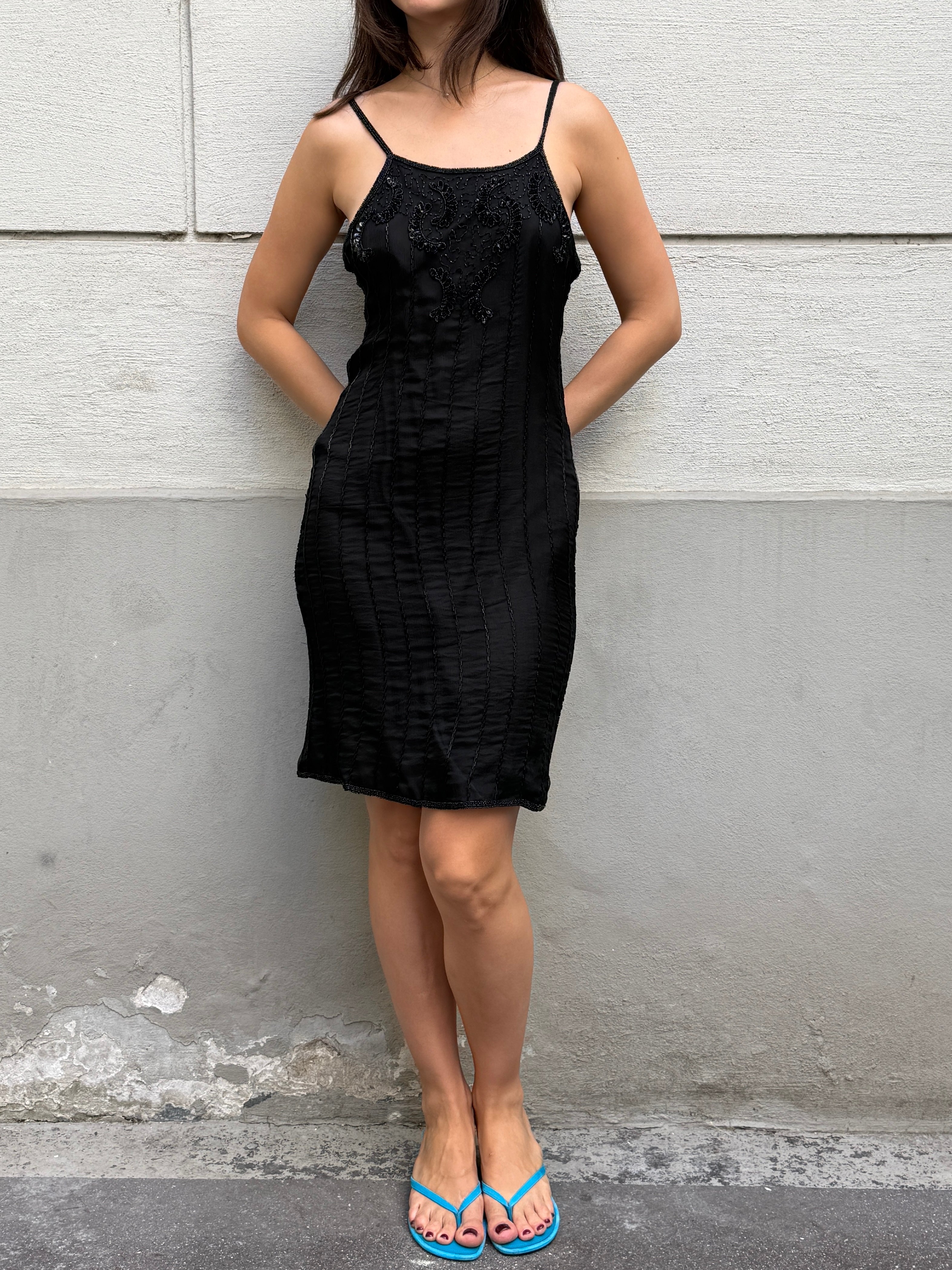 Vintage 100% Silk Beaded Sequin Dress M/L