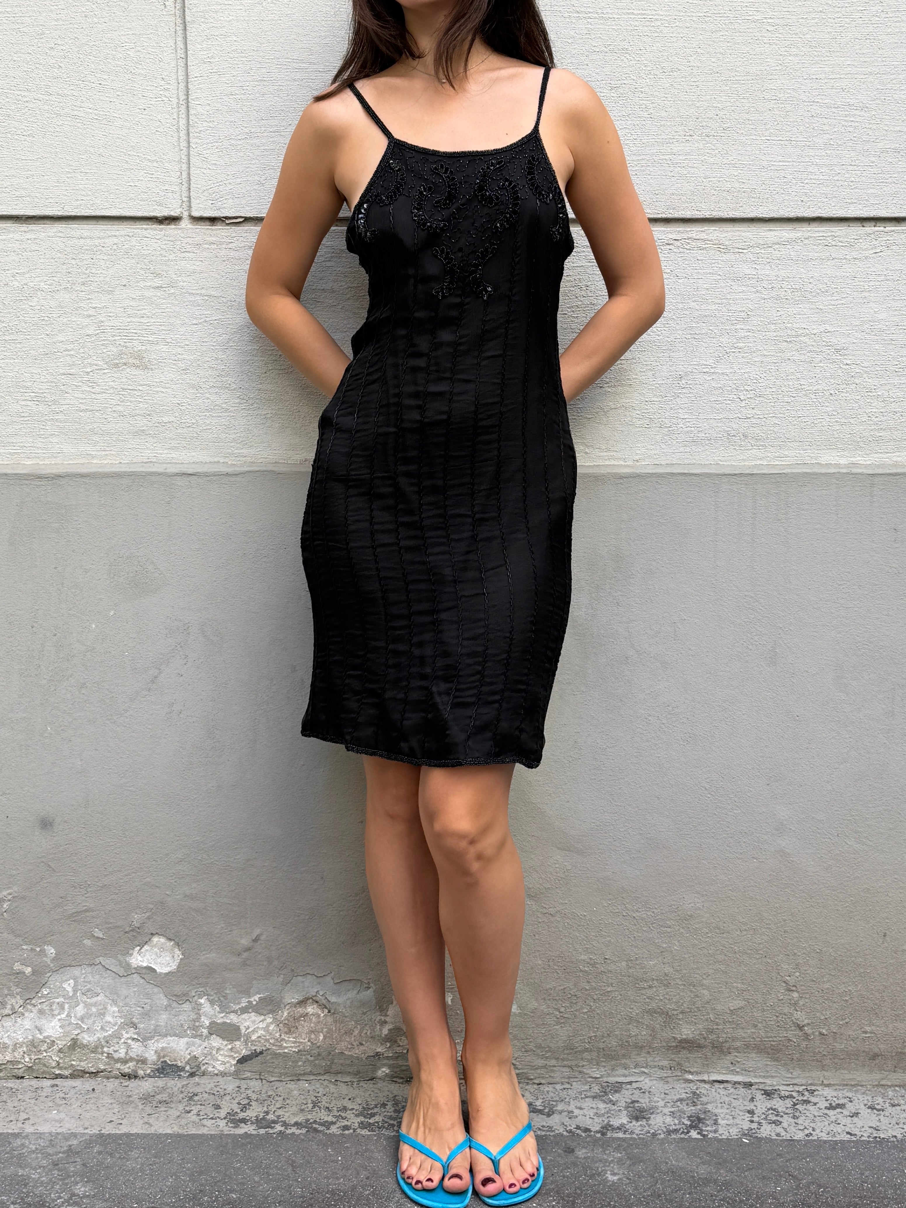 Vintage 100% Silk Beaded Sequin Dress M/L