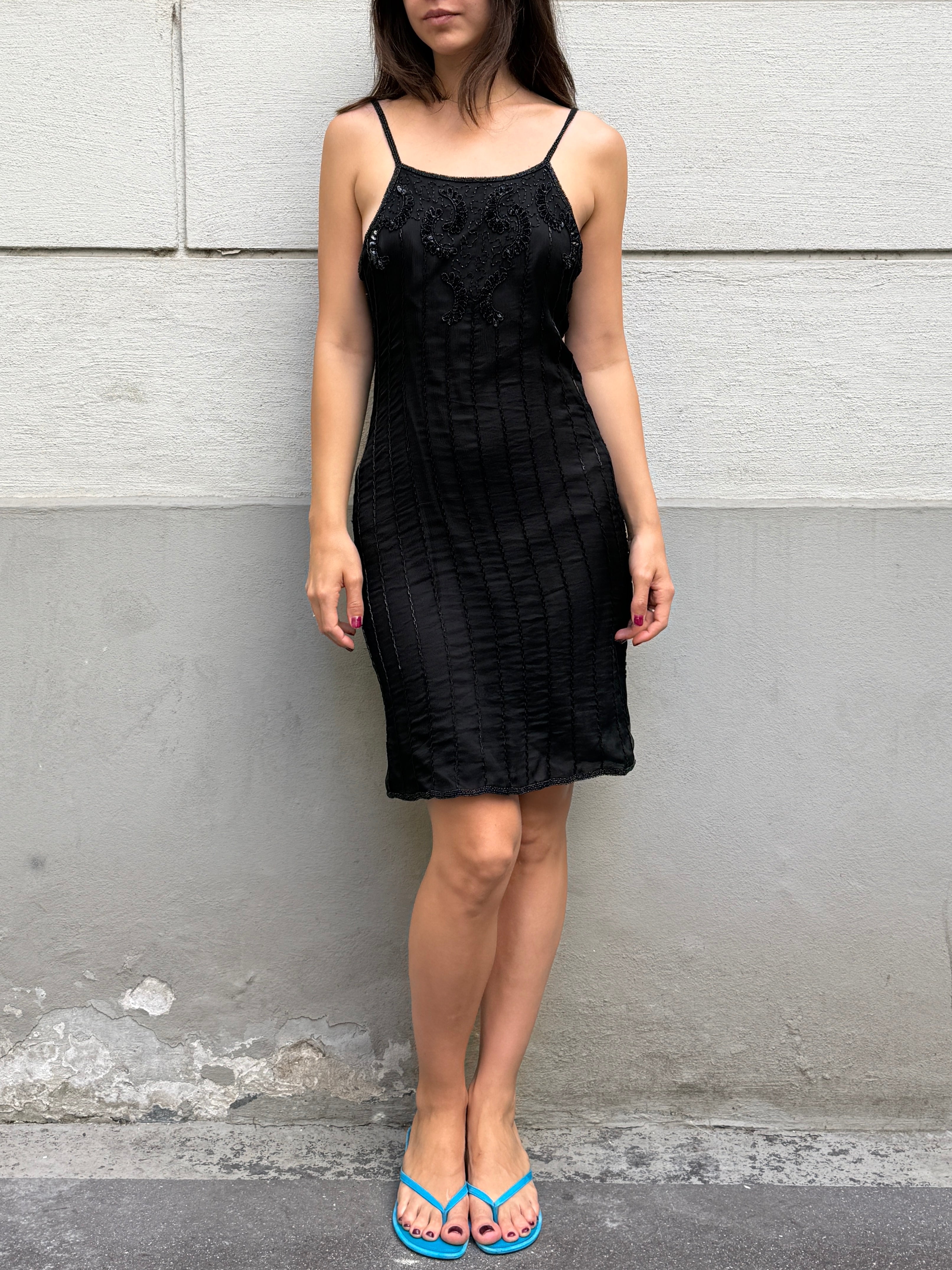 Vintage 100% Silk Beaded Sequin Dress M/L