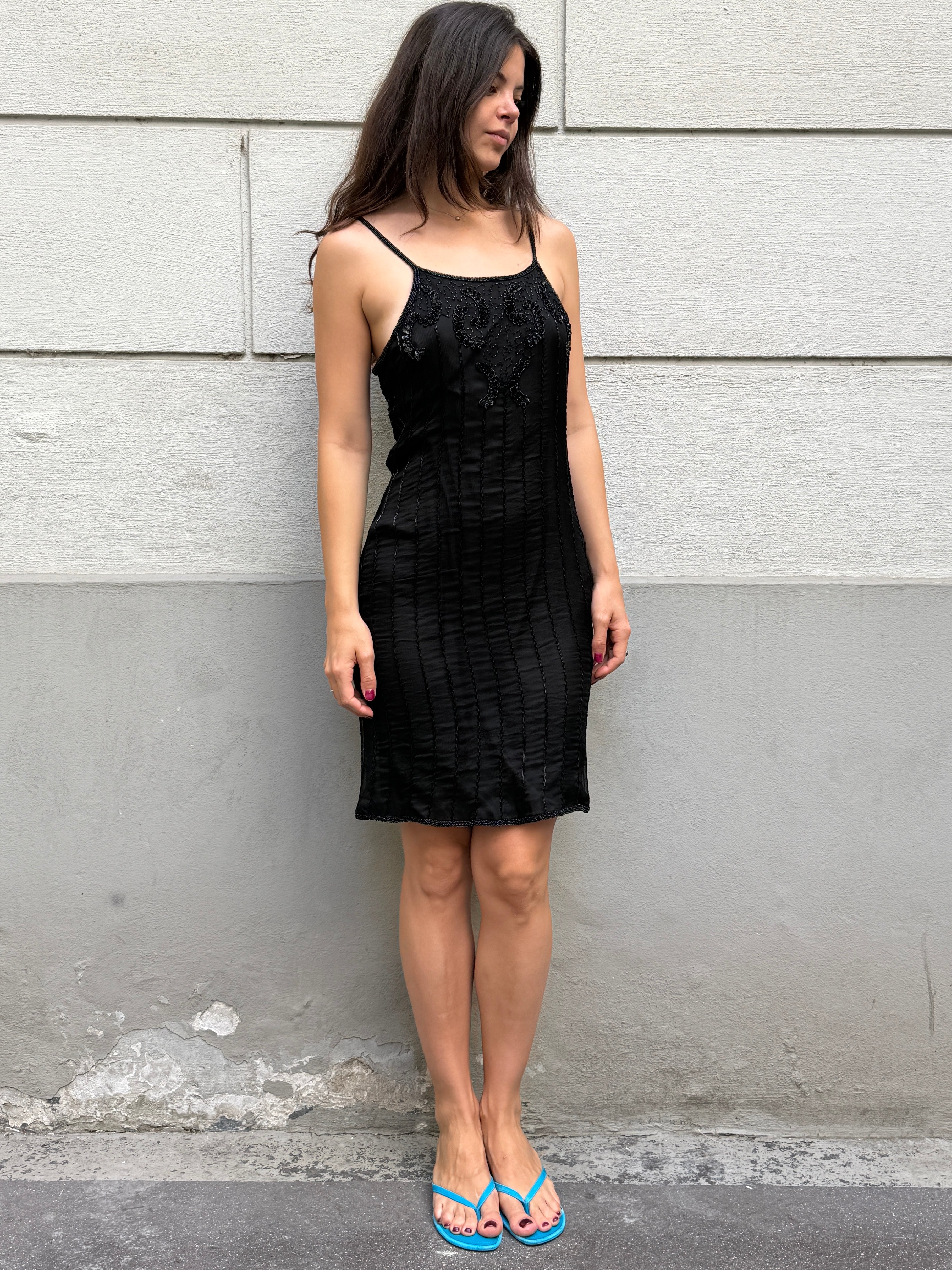 Vintage 100% Silk Beaded Sequin Dress M/L