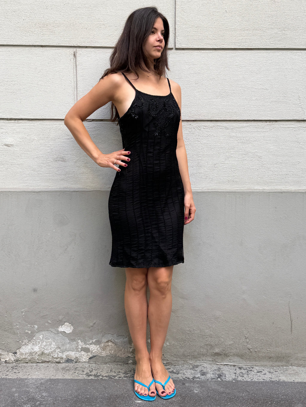 Vintage 100% Silk Beaded Sequin Dress M/L