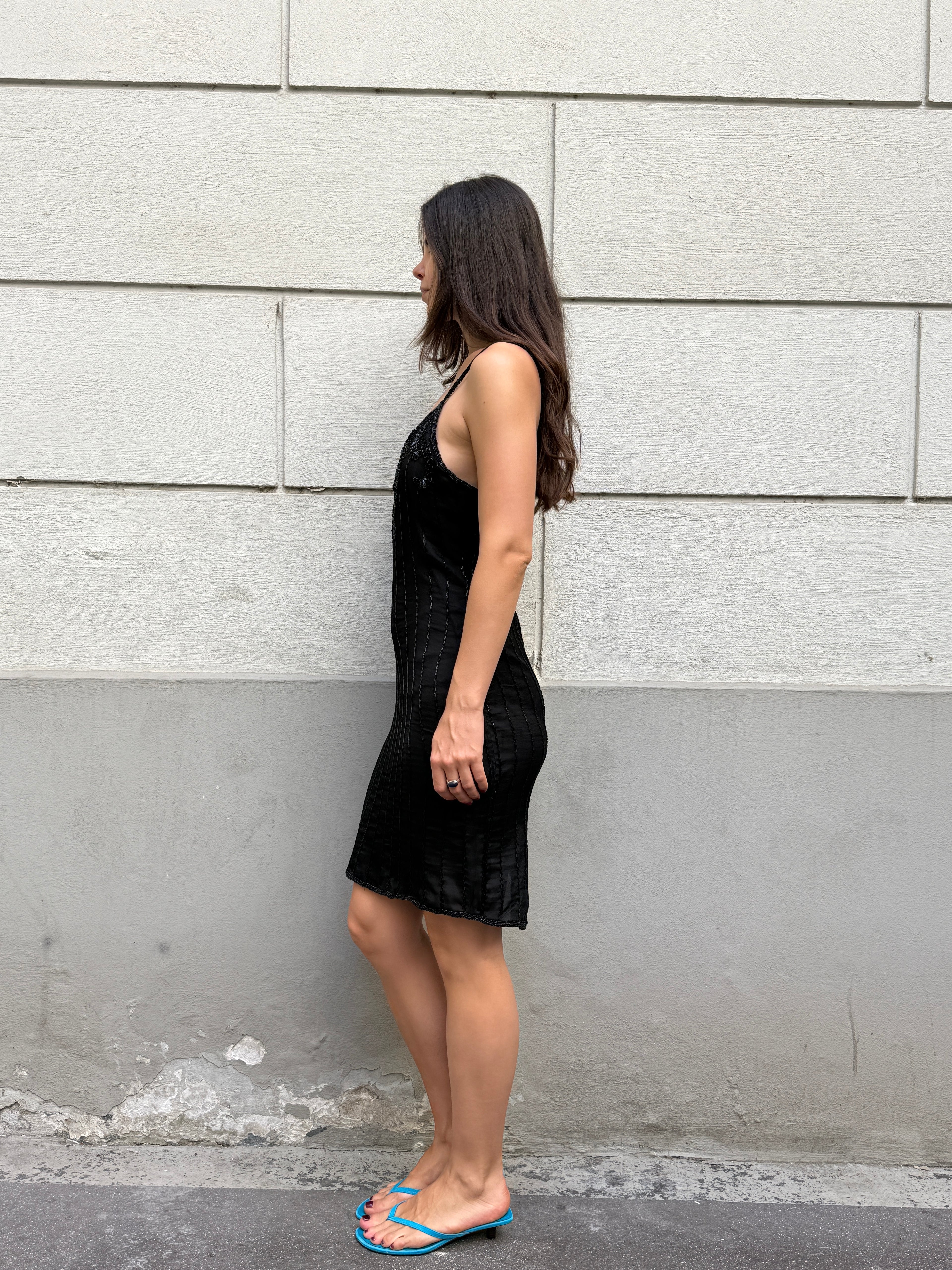 Vintage 100% Silk Beaded Sequin Dress M/L