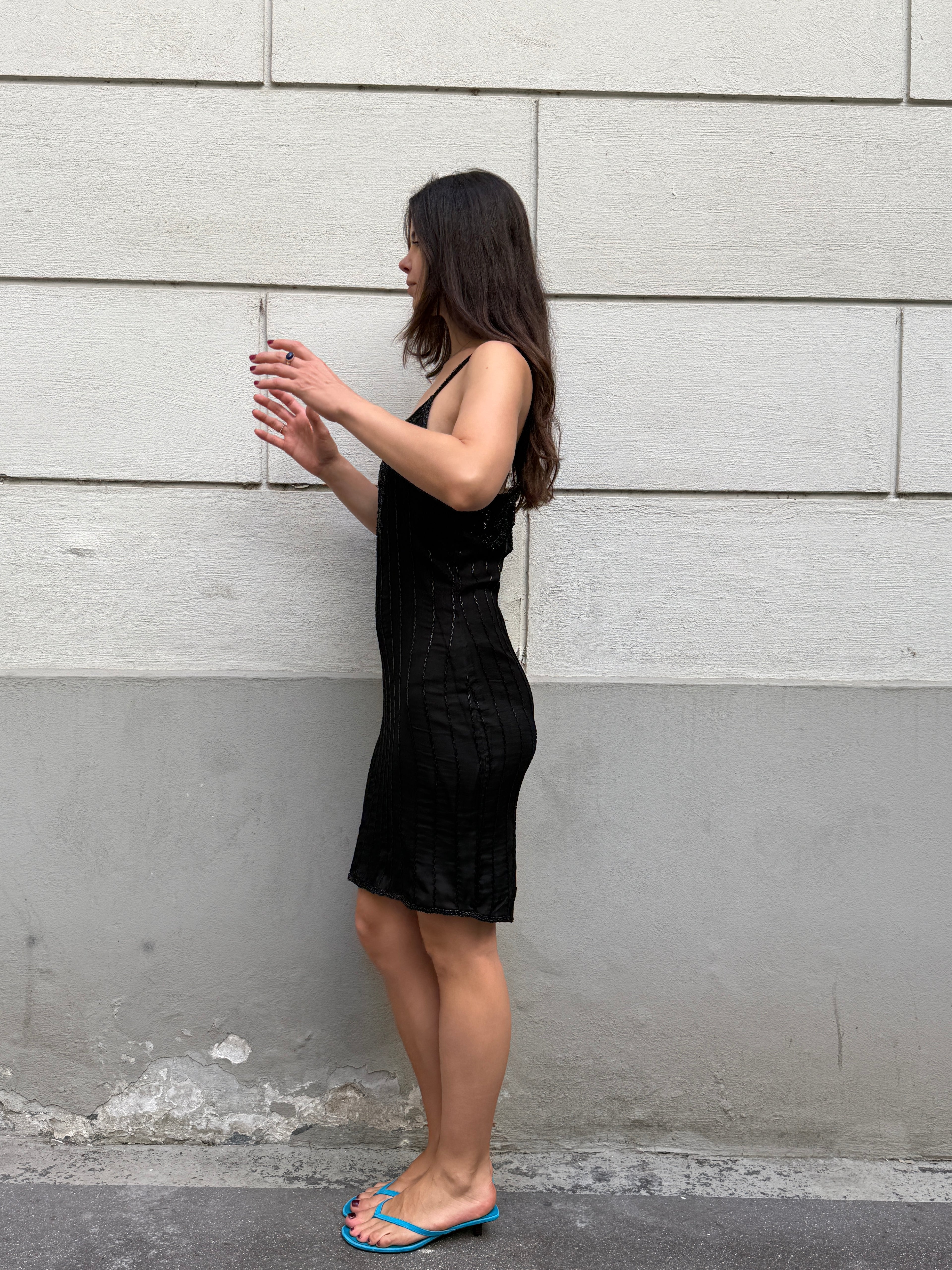 Vintage 100% Silk Beaded Sequin Dress M/L